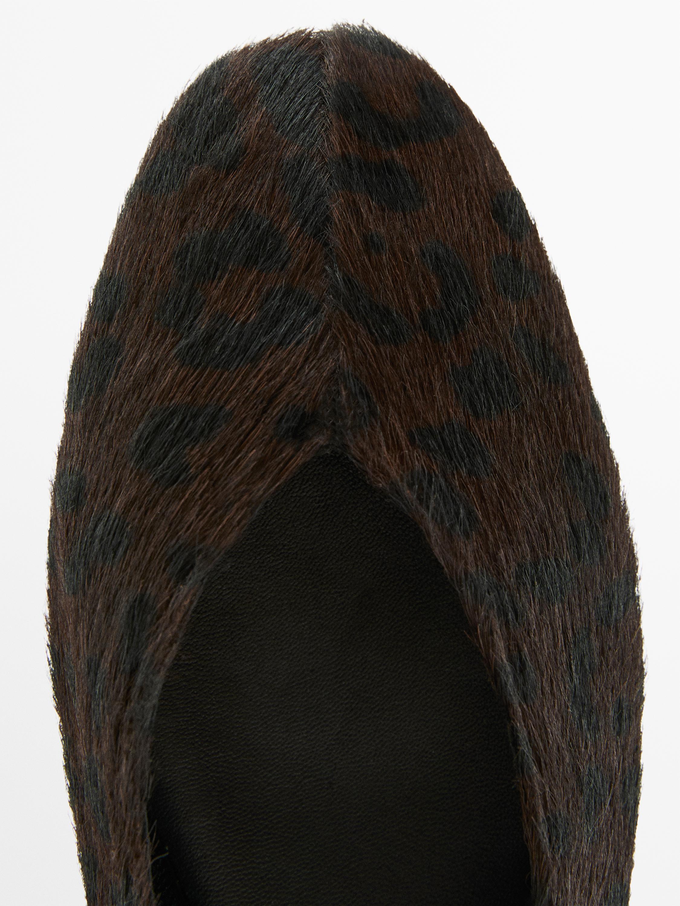 Printed faux fur ballet flats