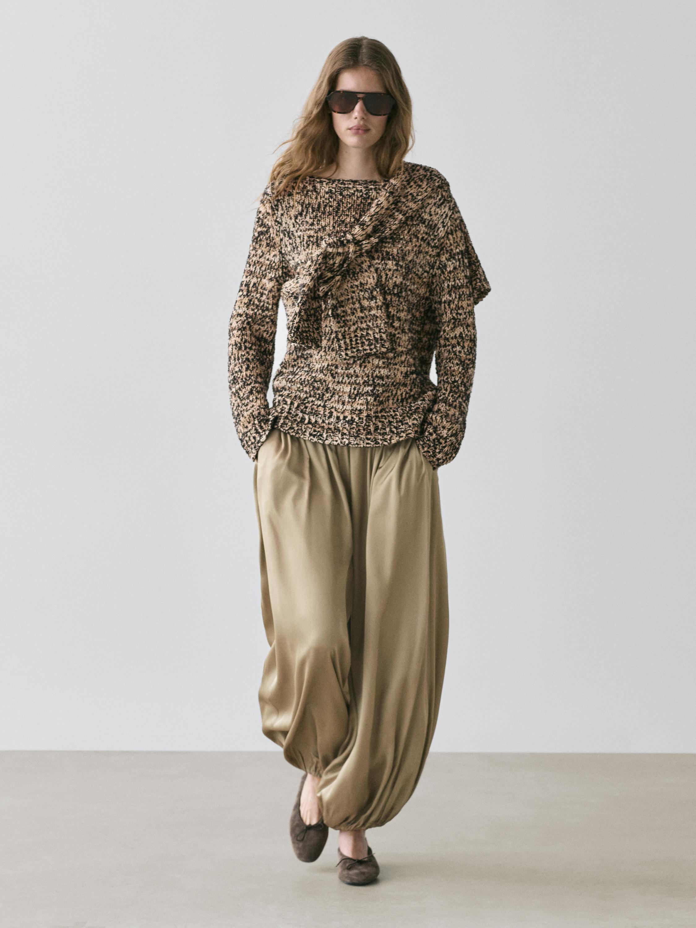 Balloon fit satin pants — BEIGE