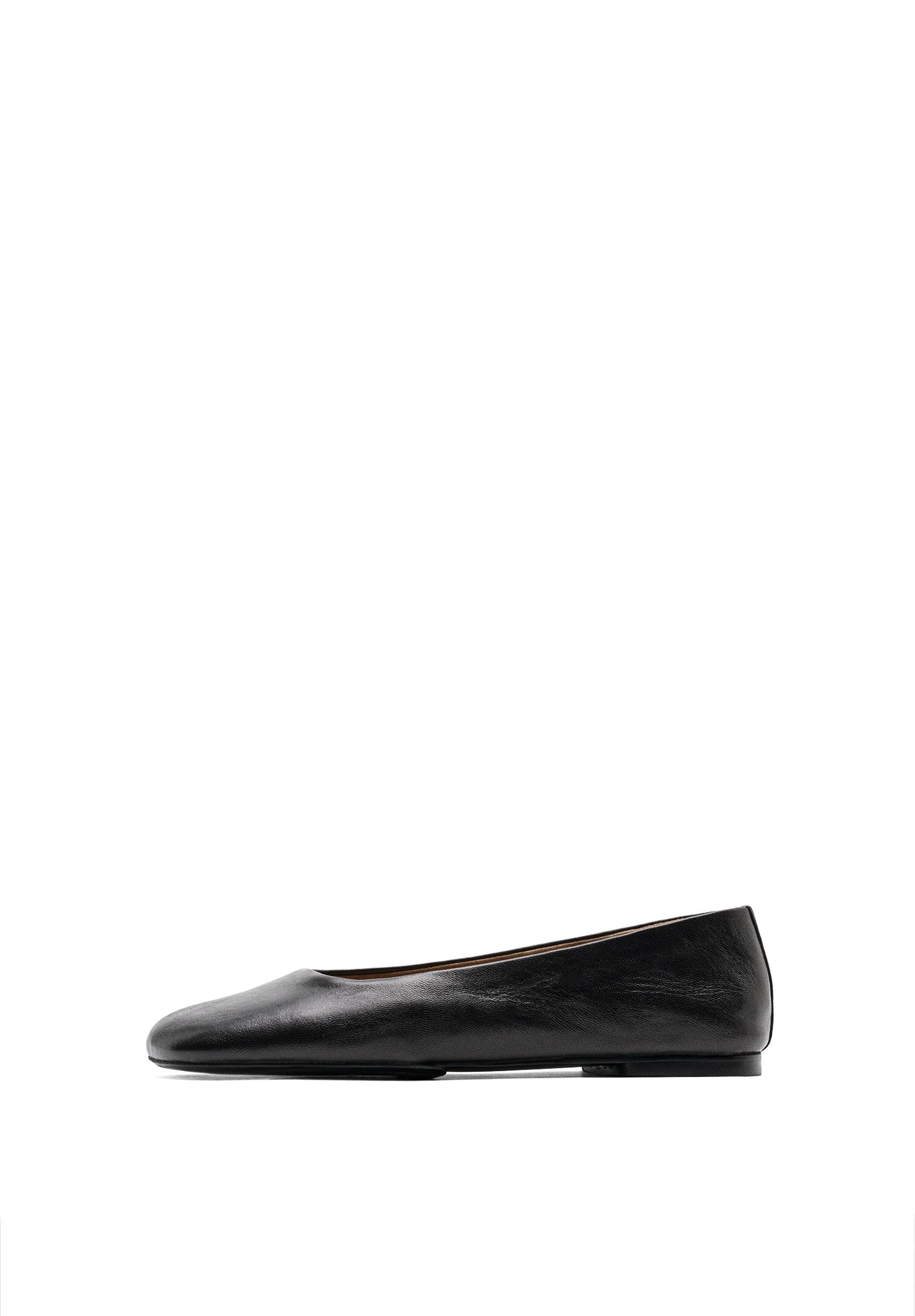 Square toe leather ballet flats — BLACK