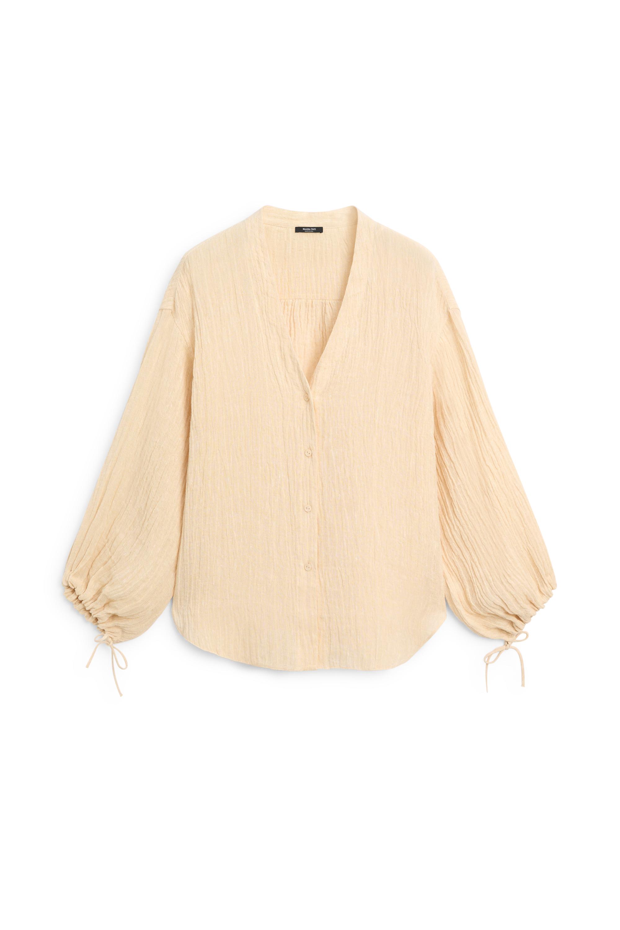 Pleated linen blend shirt — Vanilla
