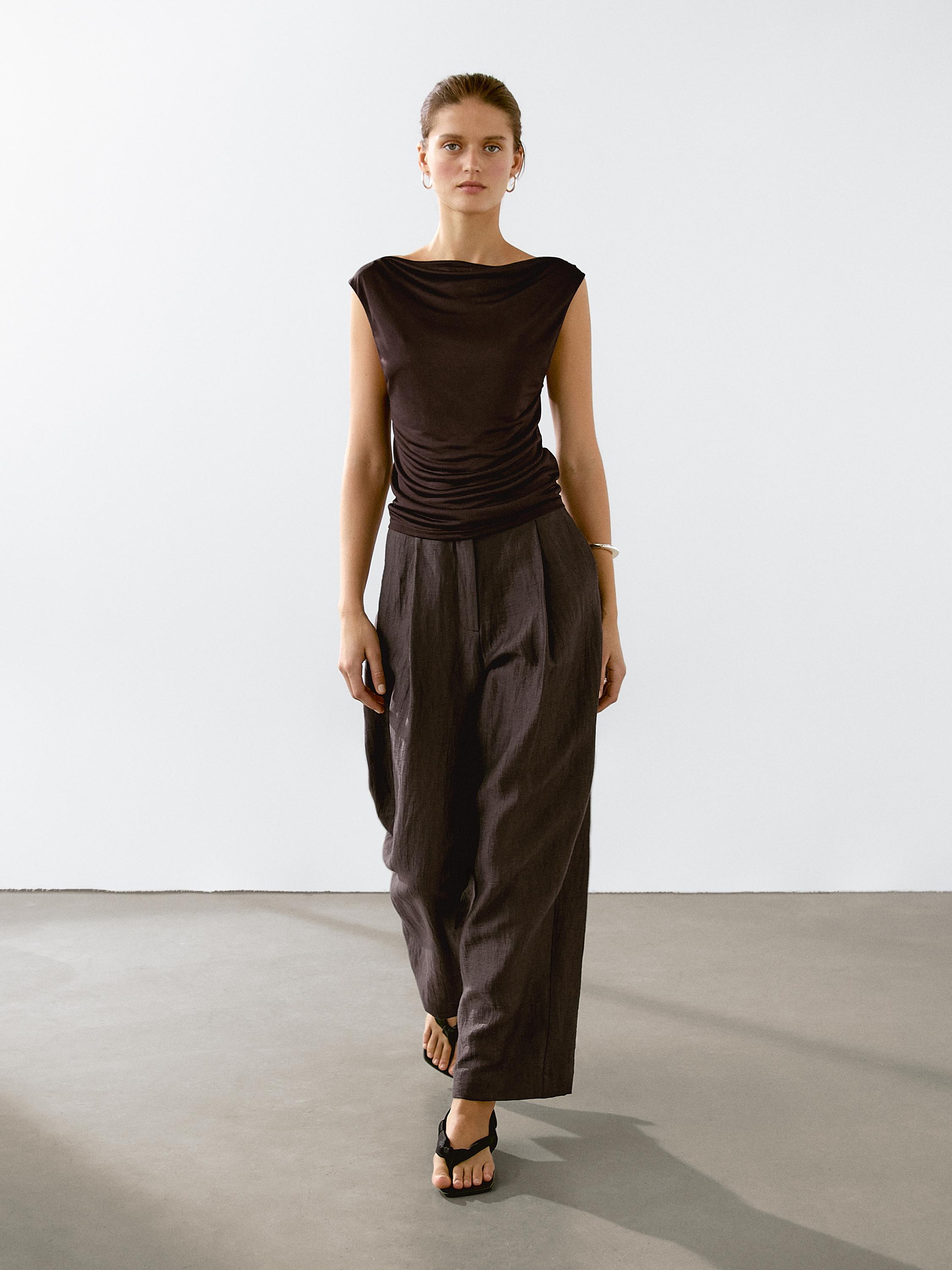 Flowing linen blend trousers with darts