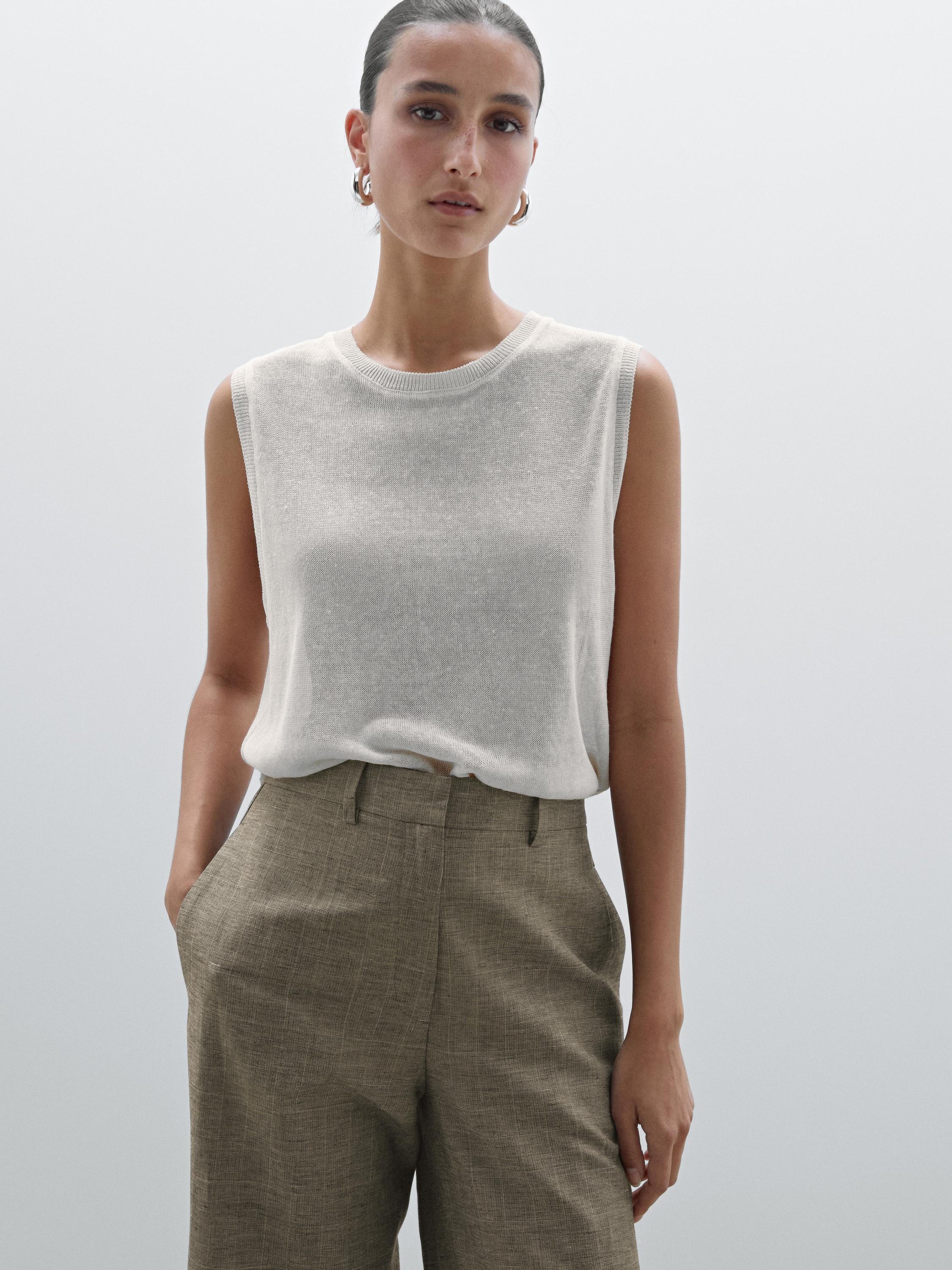 Check cotton blend straight-leg trousers