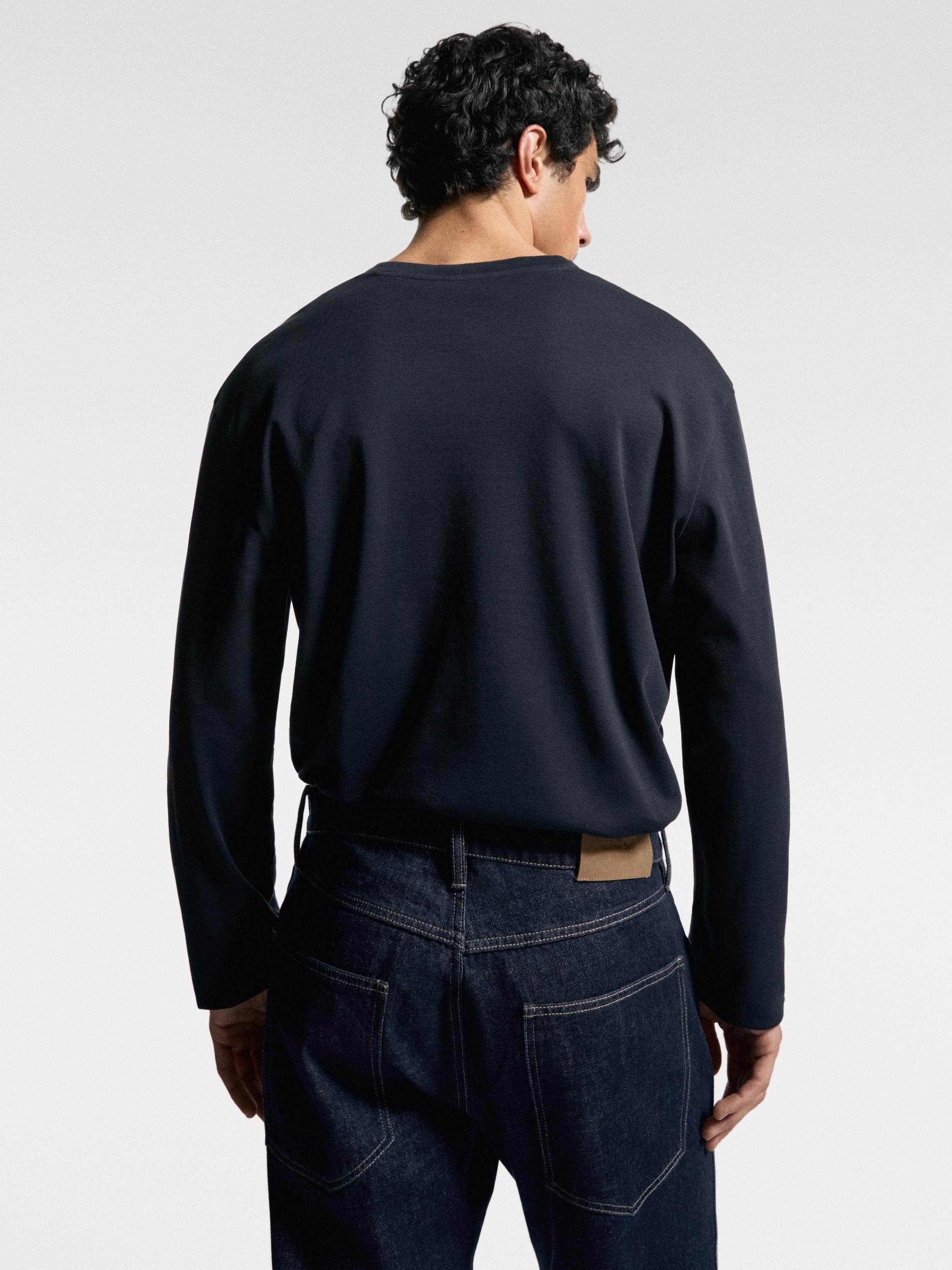 Long sleeve medium weight cotton T-shirt — NAVY BLUE
