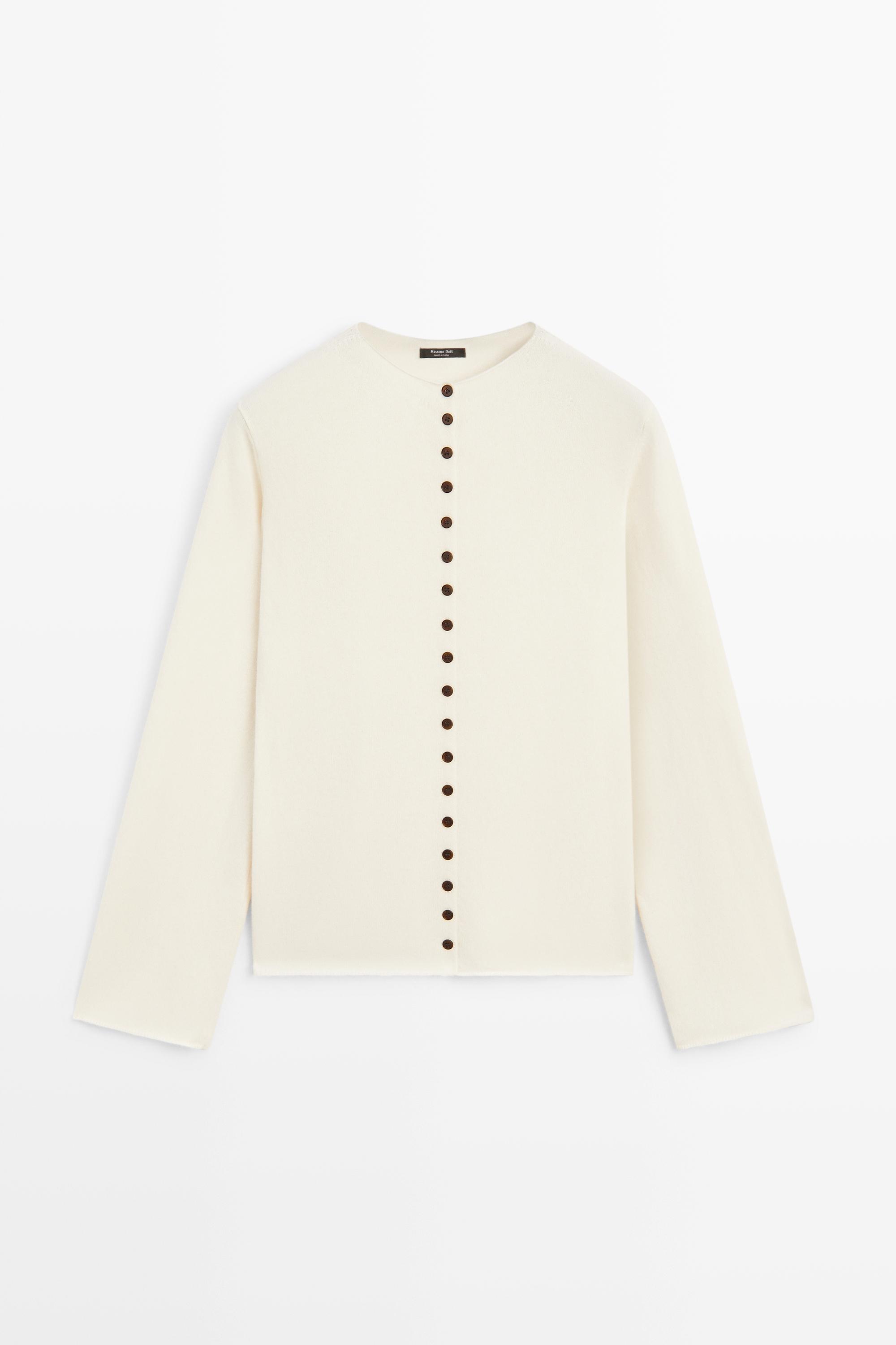 Wool-blend knit cardigan with buttons