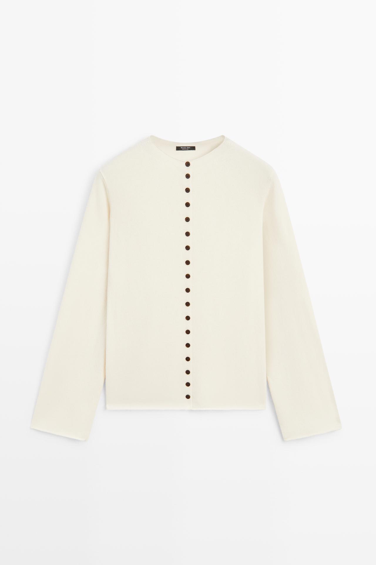 Wool-blend knit cardigan with buttons — CREAM