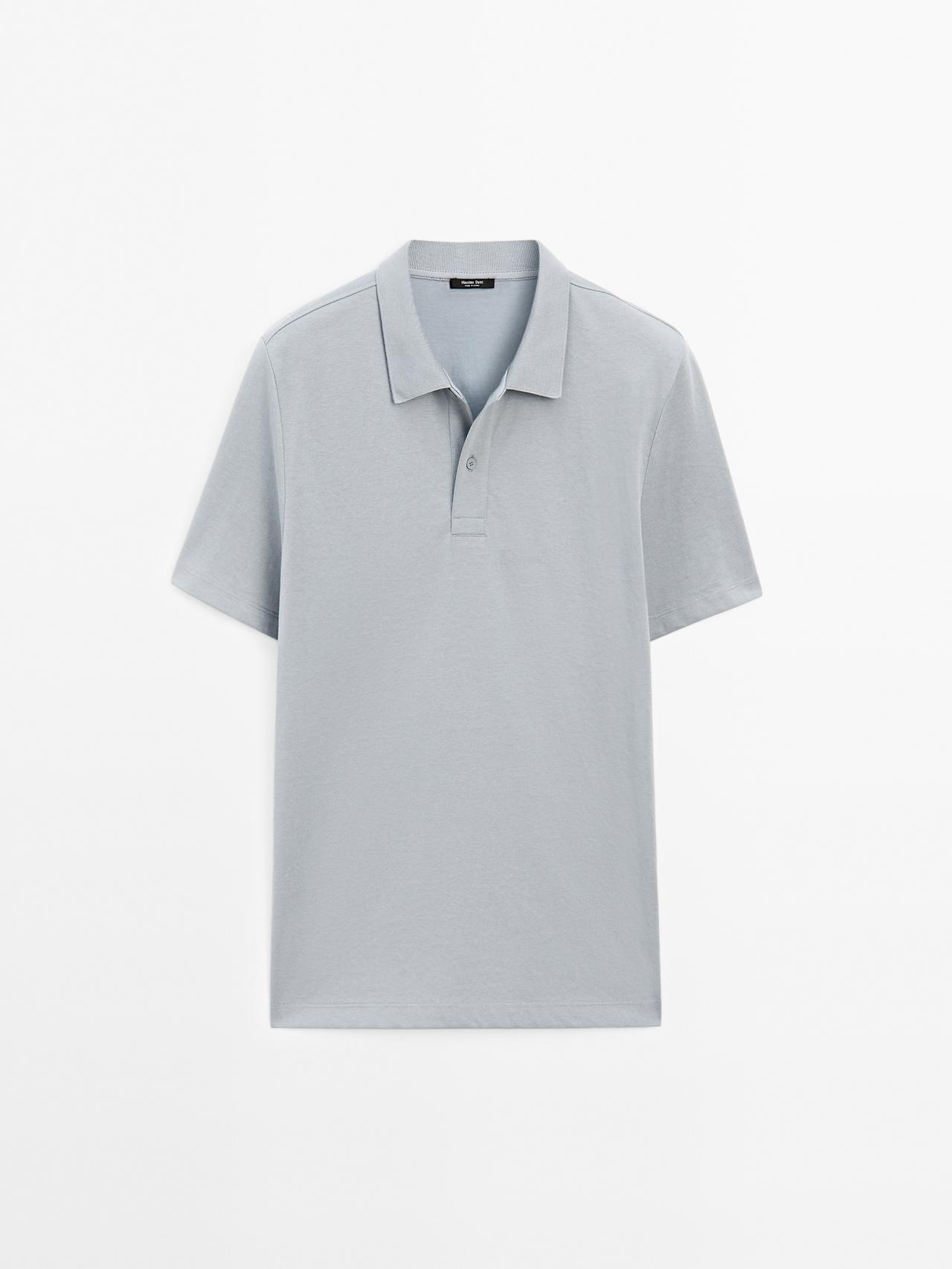 Massimo Dutti - Herre - Kortærmet Poloshirt I Bomuldsblanding - Himmelblå - S