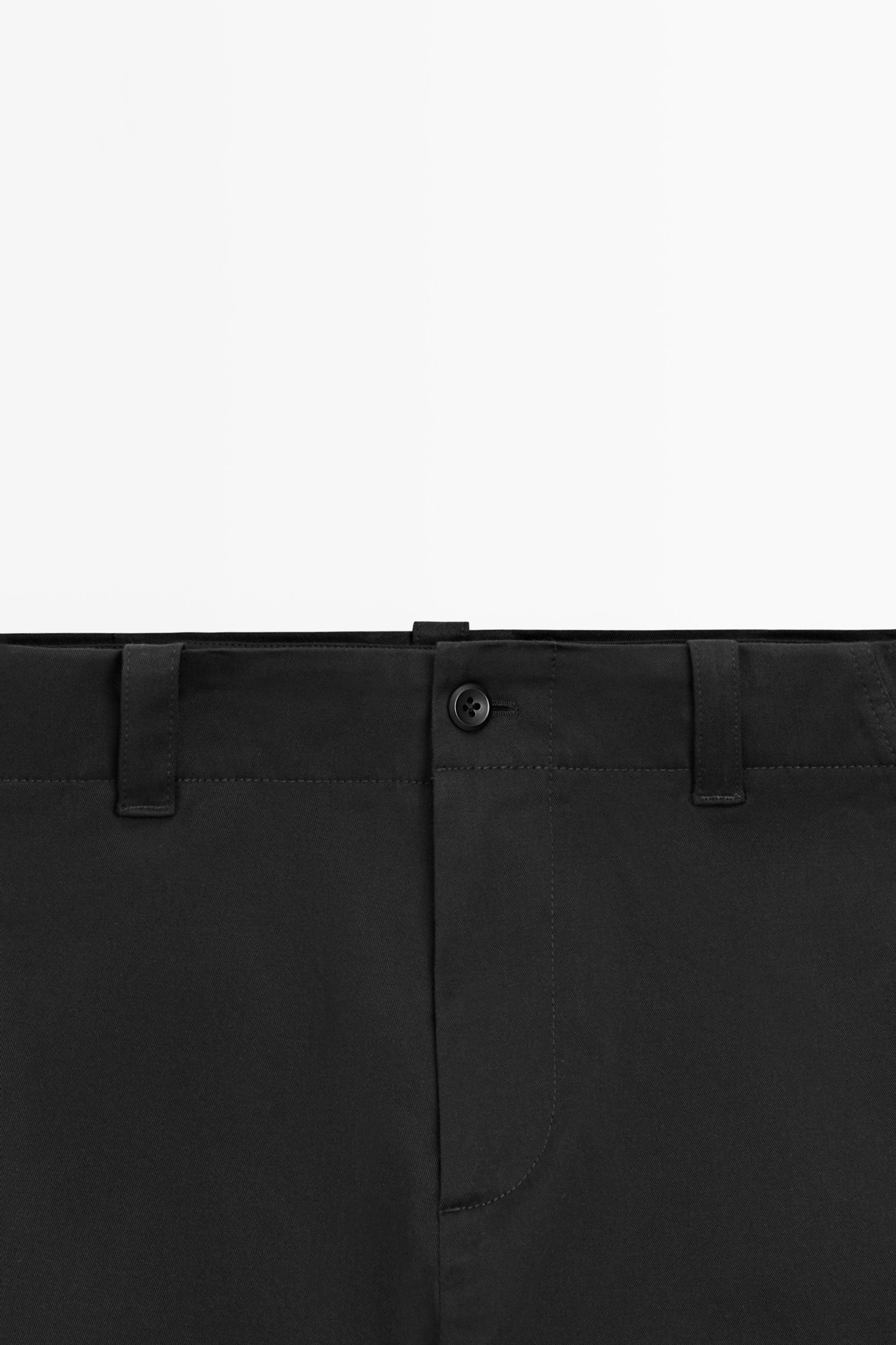 Cotton blend pants with waist detail — BLACK