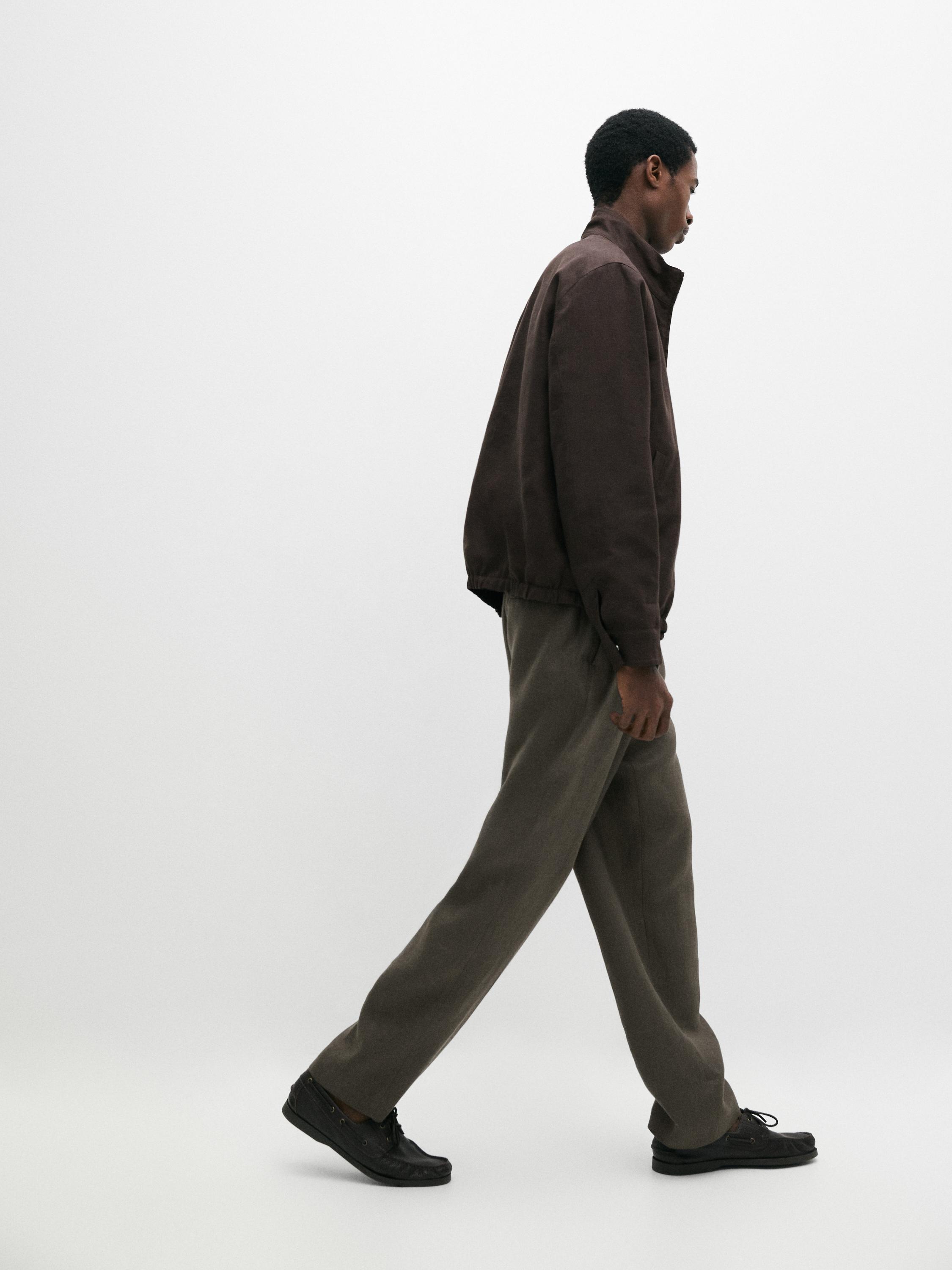 Linen trousers with herringbone detail — GREEN