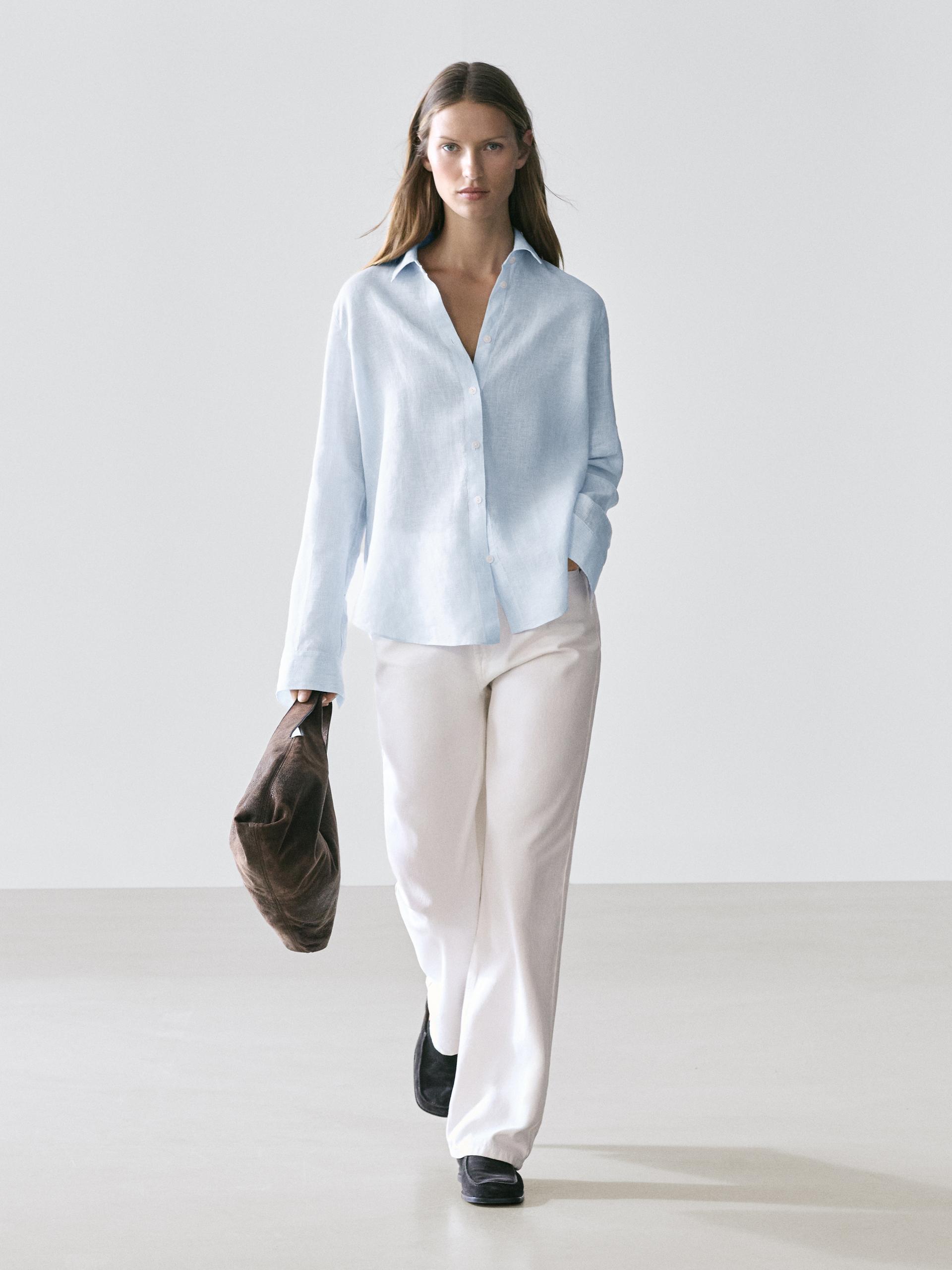 Chemisier Fluide Milleraies 100 % Lin - Celeste - 36 - Massimo Dutti - Femme