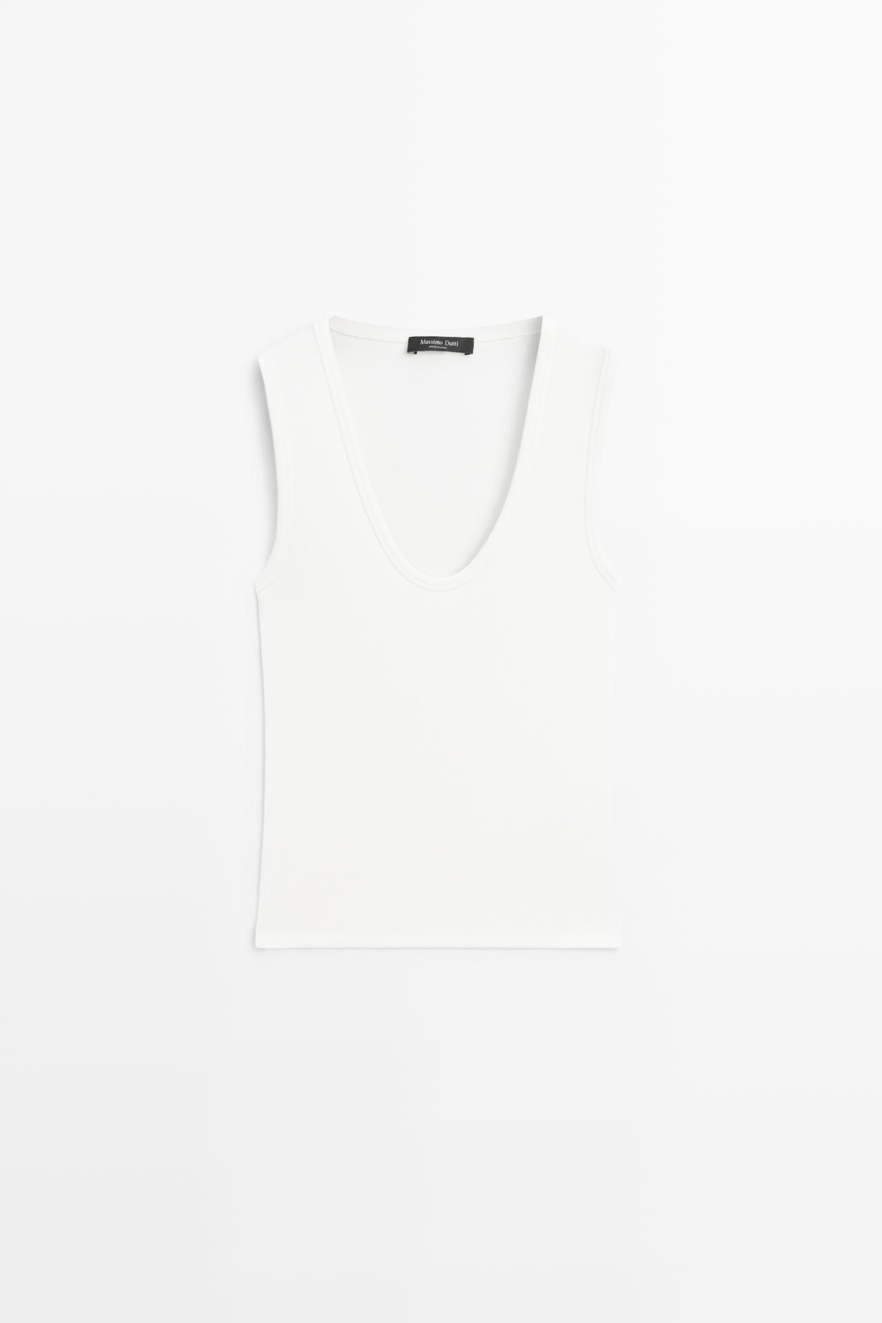 Cotton blend V-neck top — WHITE