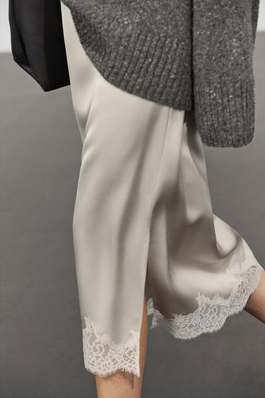 Satin lace midi skirt — Pearl grey 5