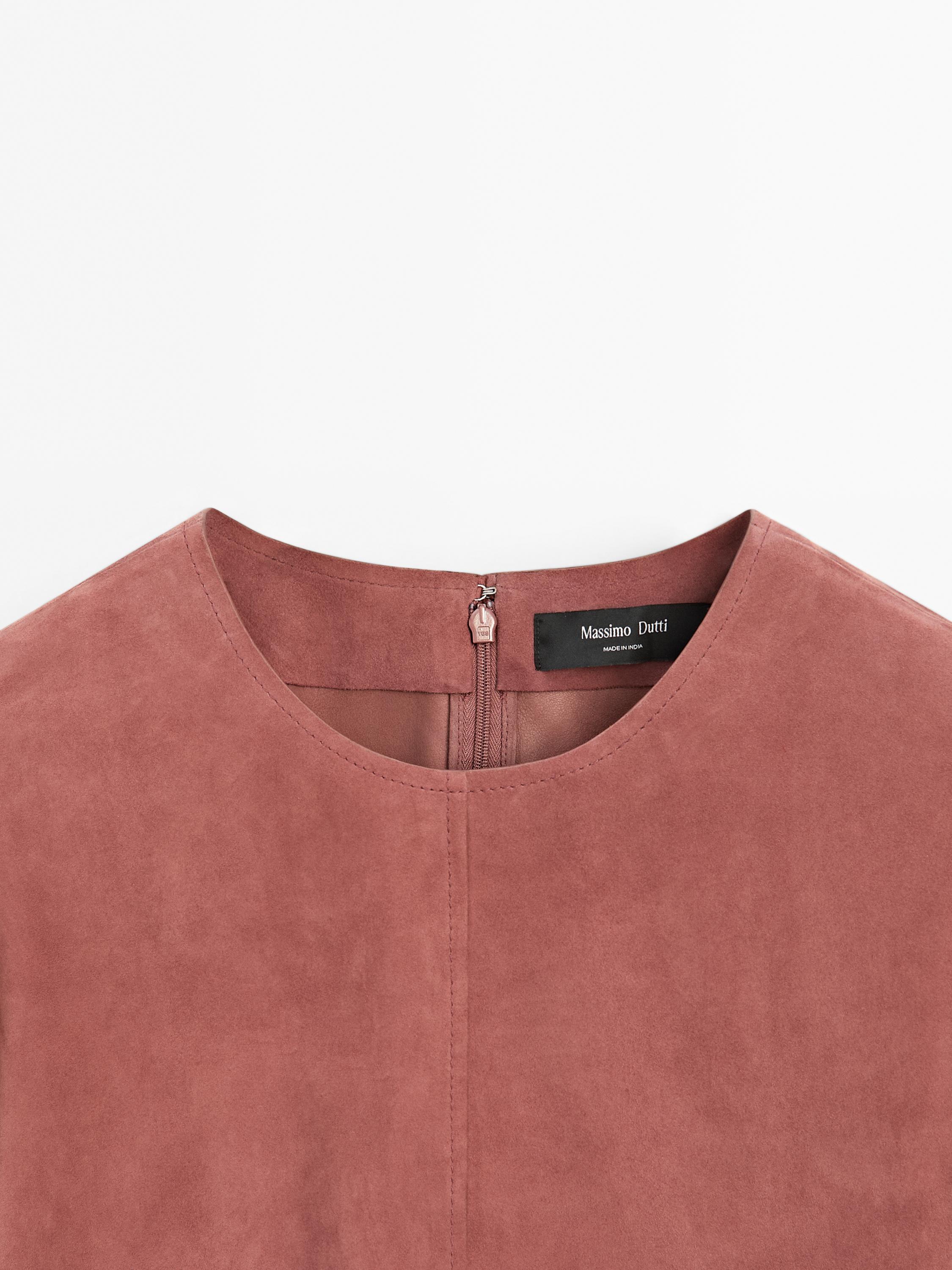Suede leather top with strap detail