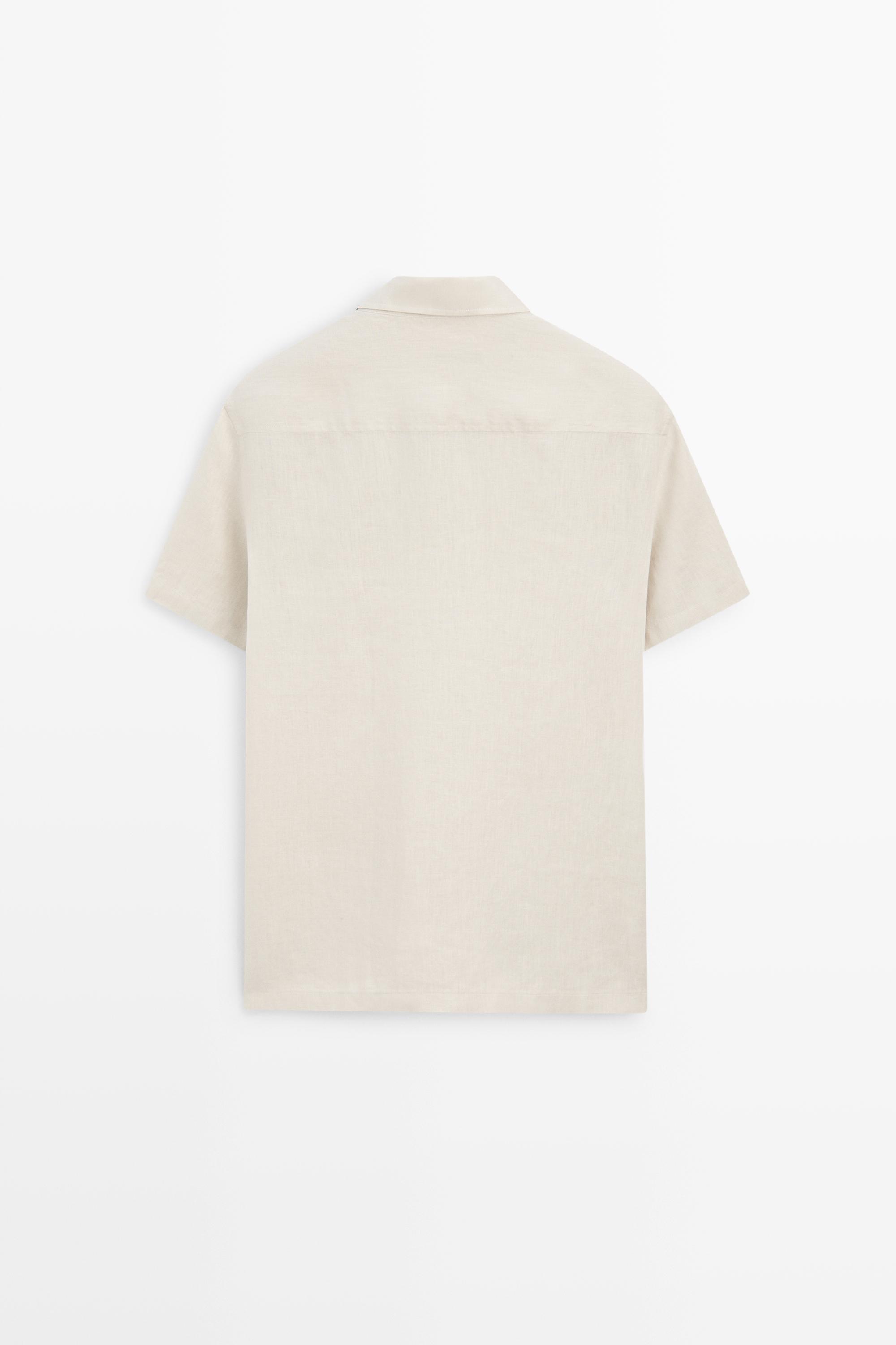 Regular fit 100% linen short sleeve shirt — SAND