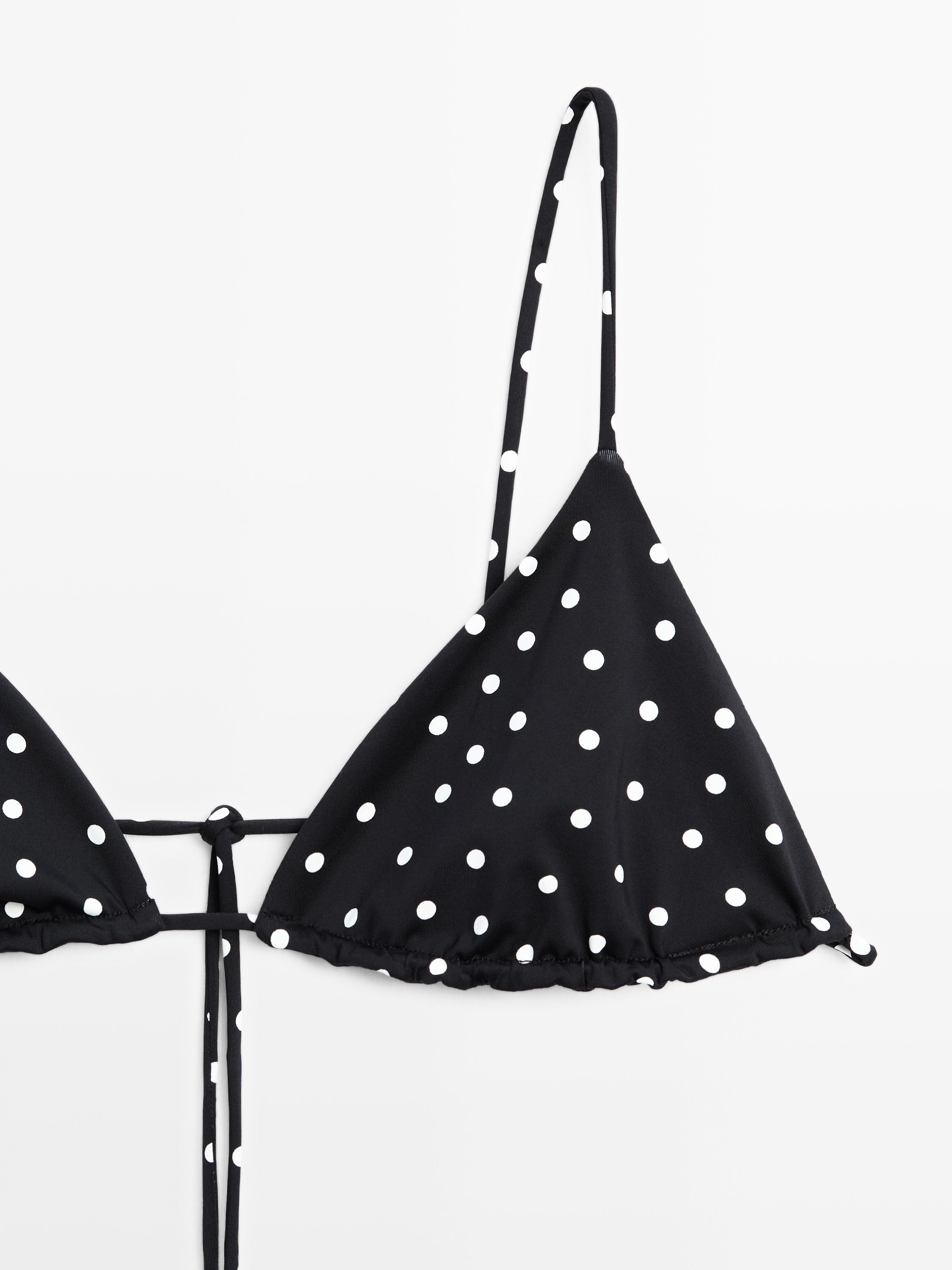 Polka dot print triangle bikini top — BLACK