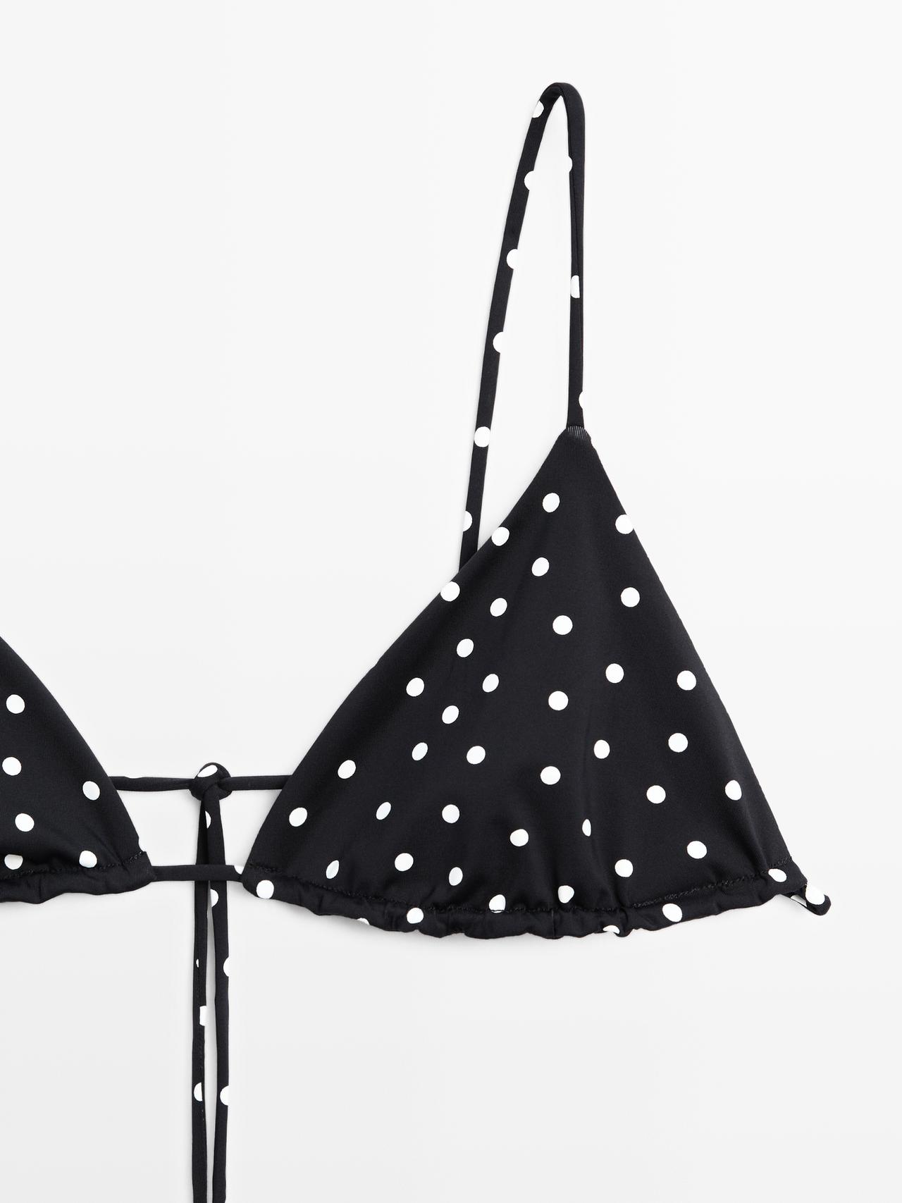 Polka dot print triangle bikini top — BLACK