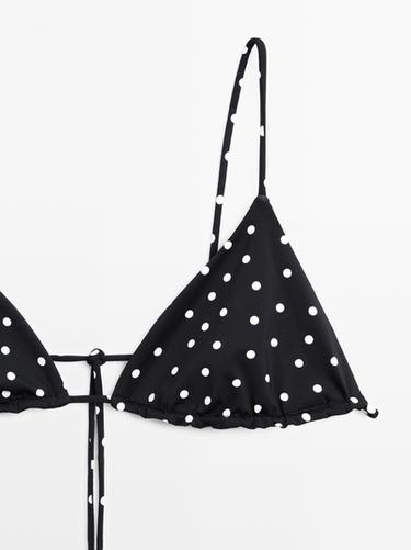 Polka dot print triangle bikini top — BLACK 4