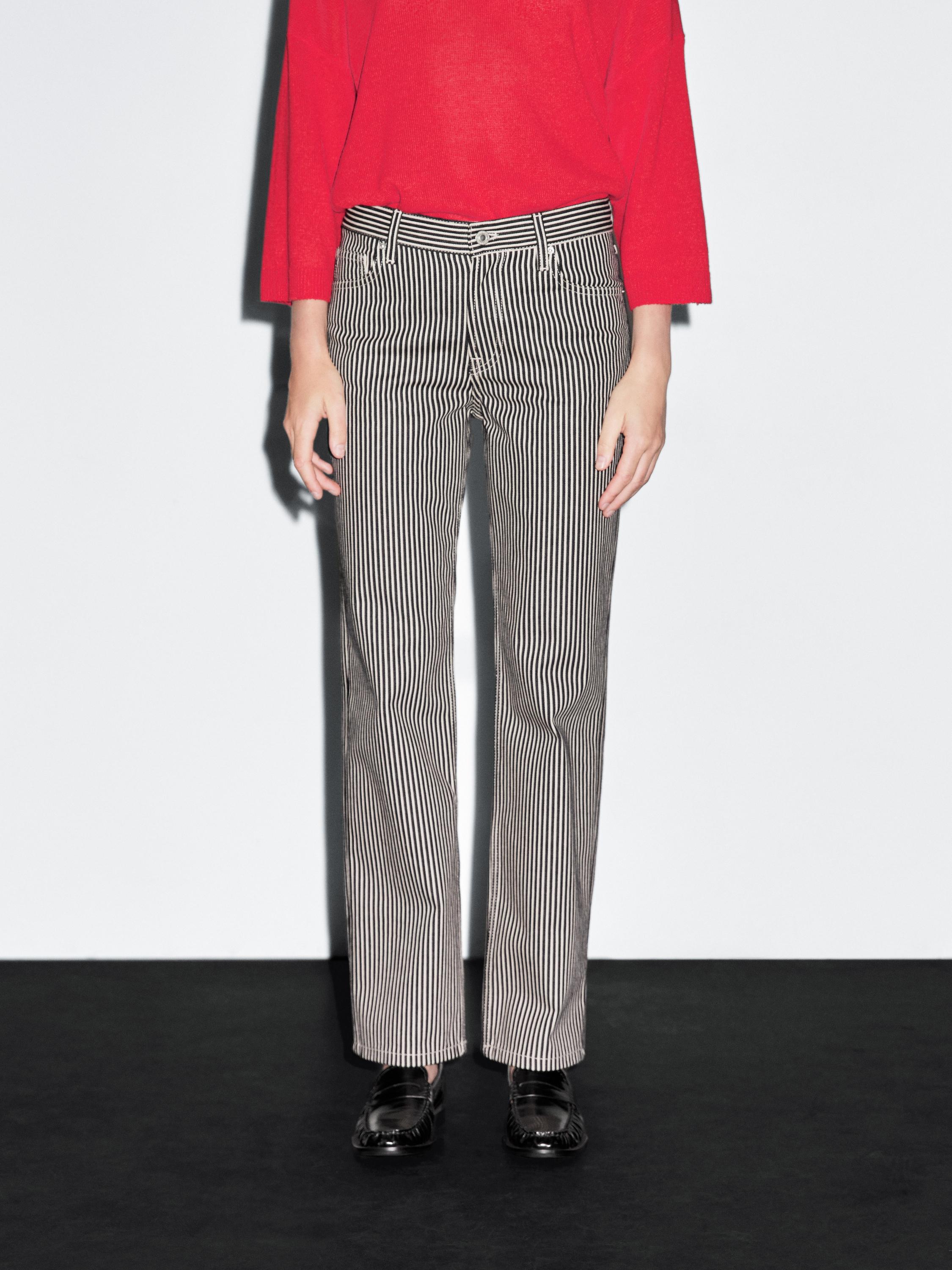 Striped low-rise straight-leg jeans
