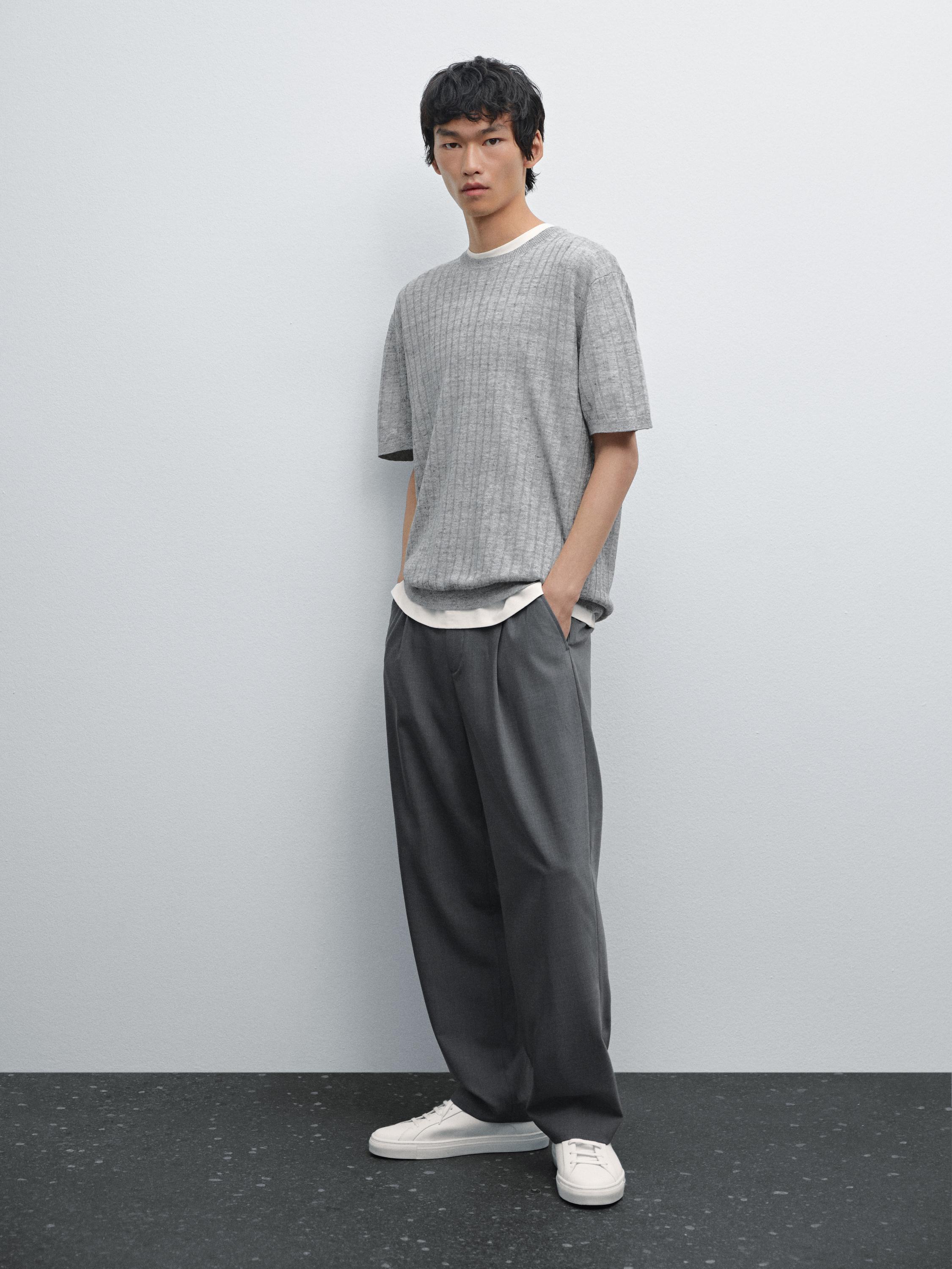 100% linen ribbed knit T-shirt