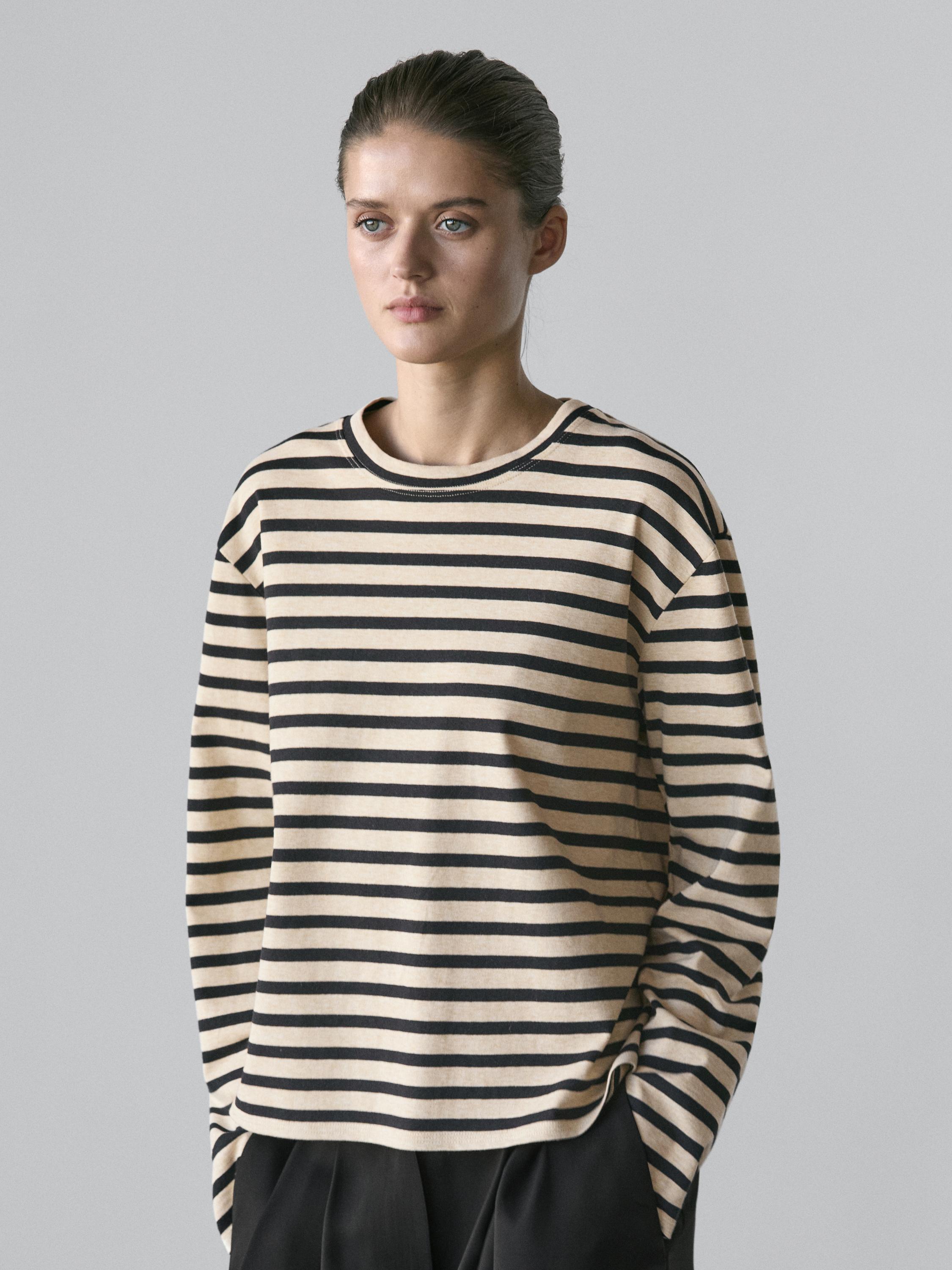 Oversize striped cotton blend T-shirt