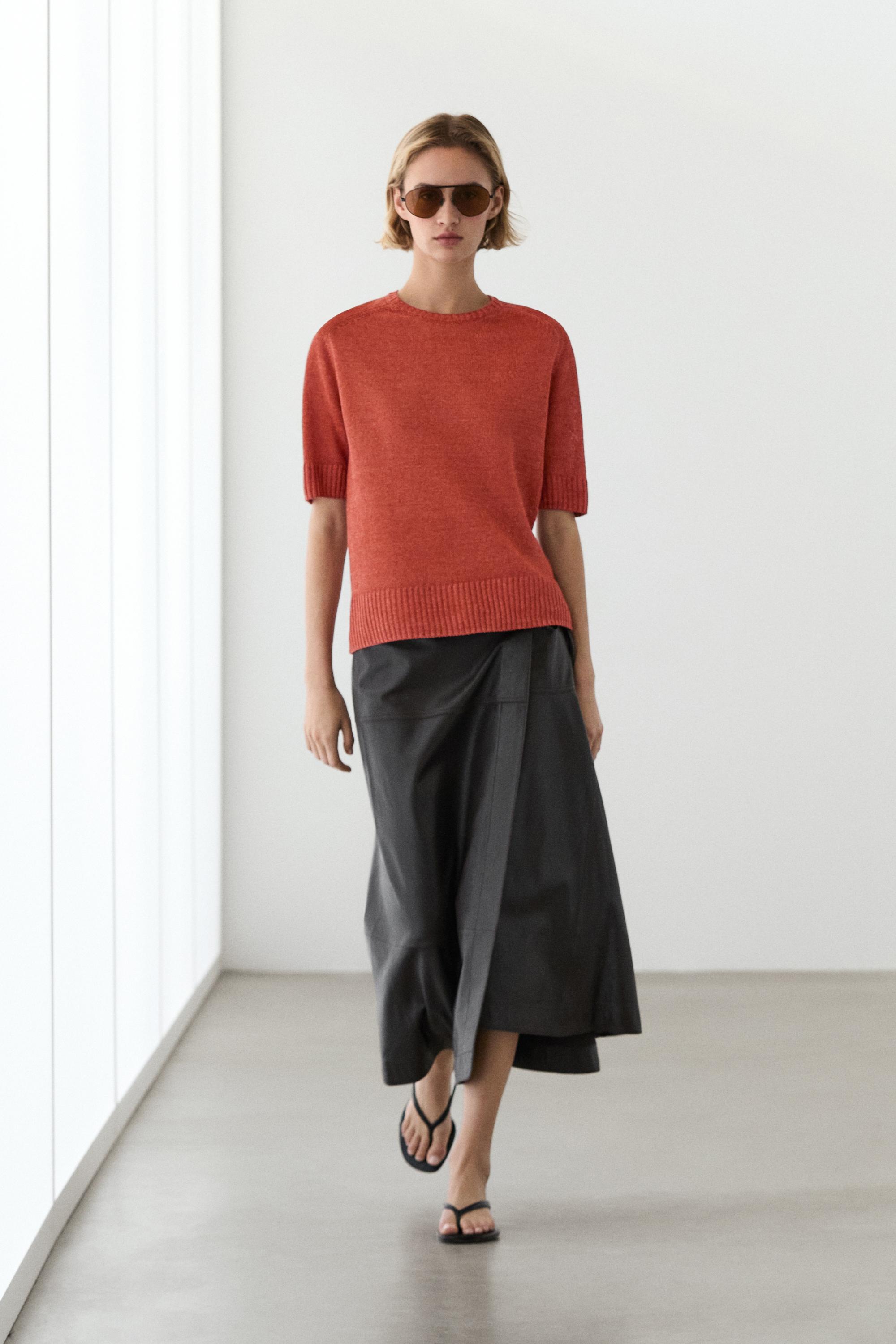 Pull en maille 100 % lin à manches courtes