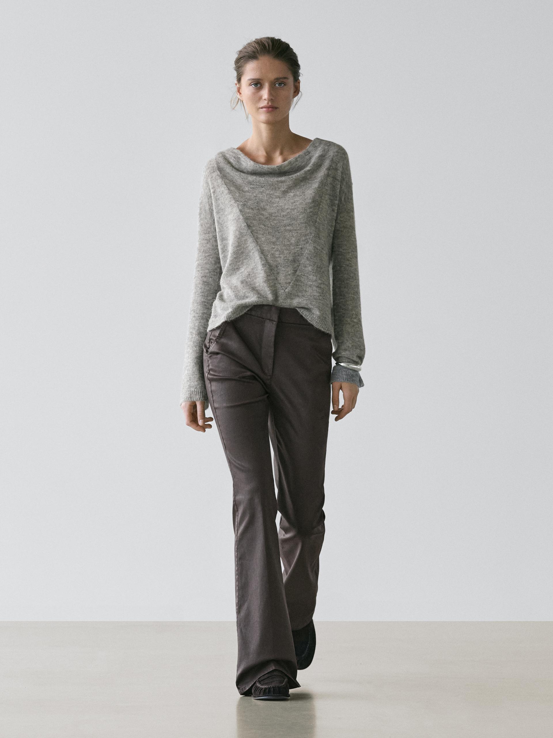 Pantalon Flare Enduit - Marron - 40 - Massimo Dutti - Femme