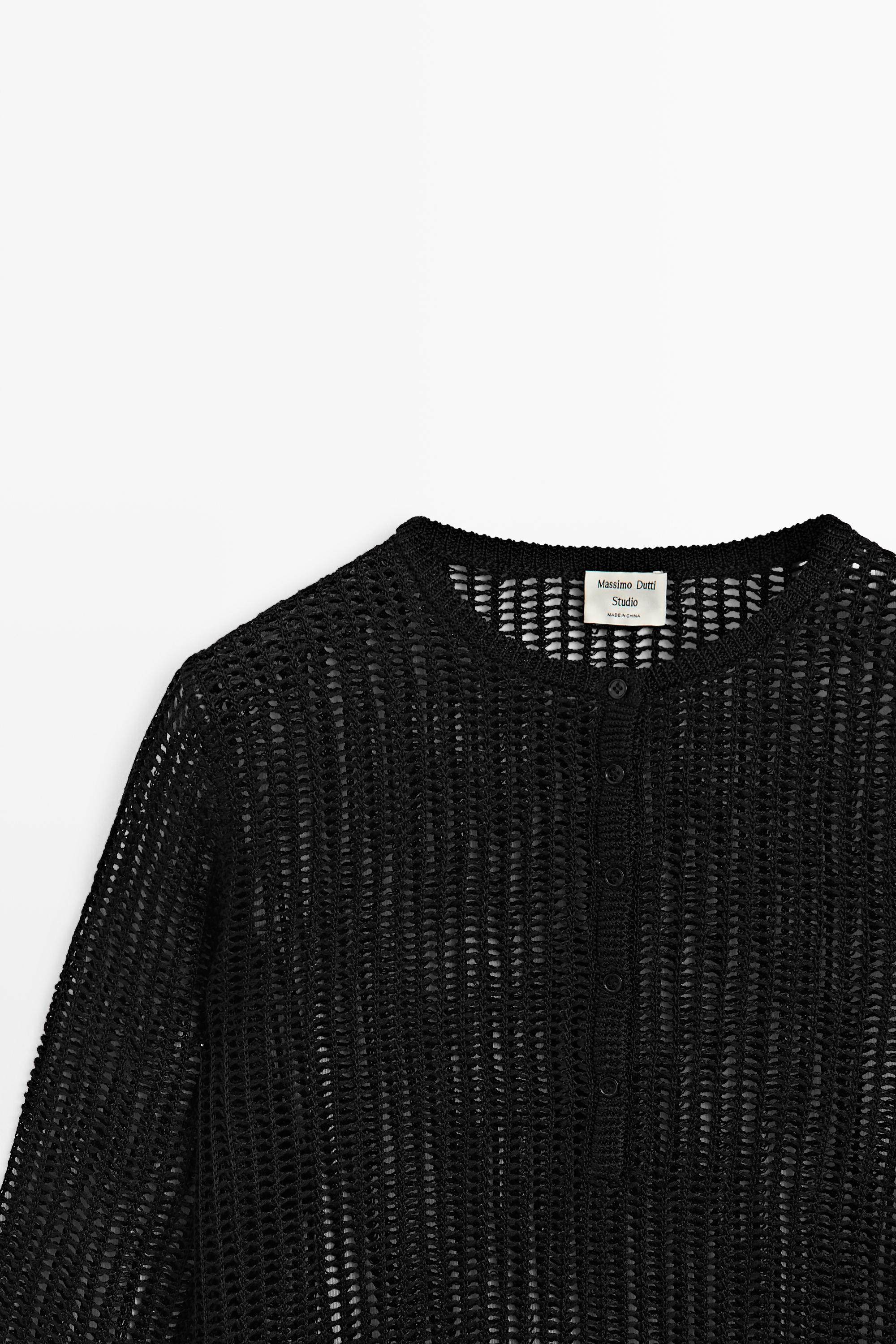 Cutwork knit button-up sweater - STUDIO — BLACK