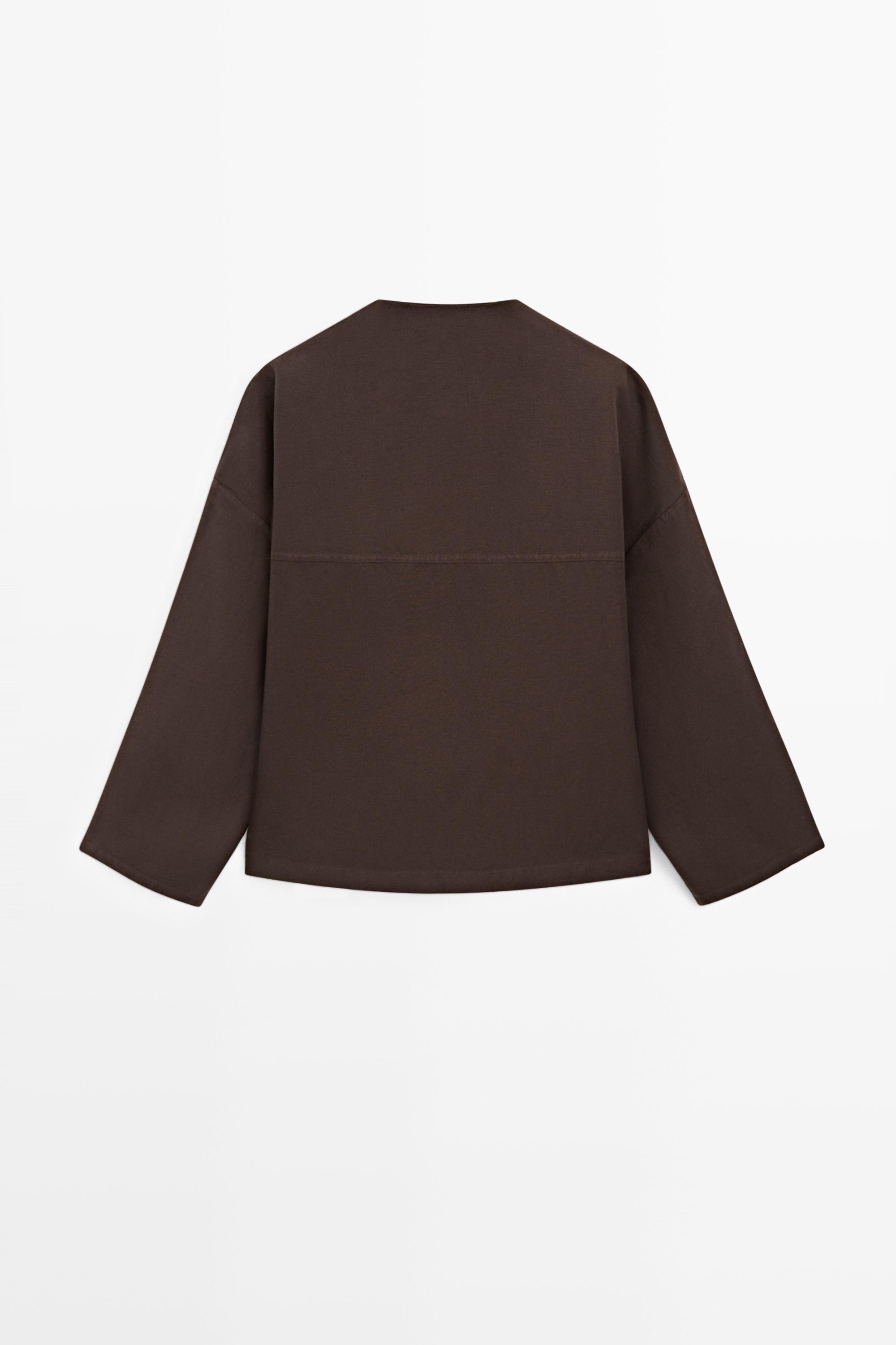 Cotton and linen pocket kimono — BROWN