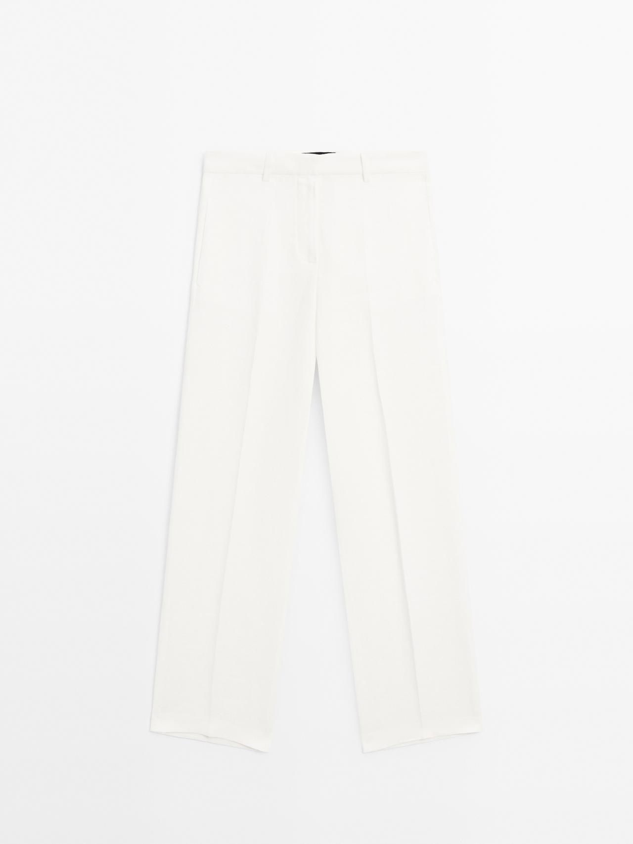 Massimo Dutti - Dame - Straight Fit Habitbukser I 100 % Hør - Råhvid - 38