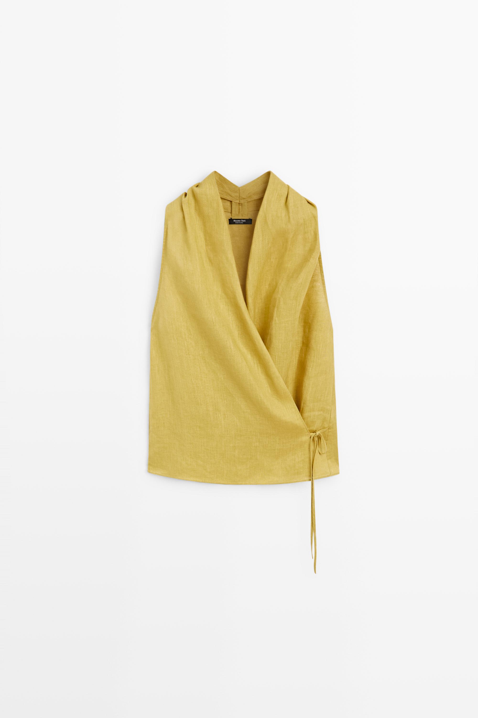 100% linen crossover halter top — LIME