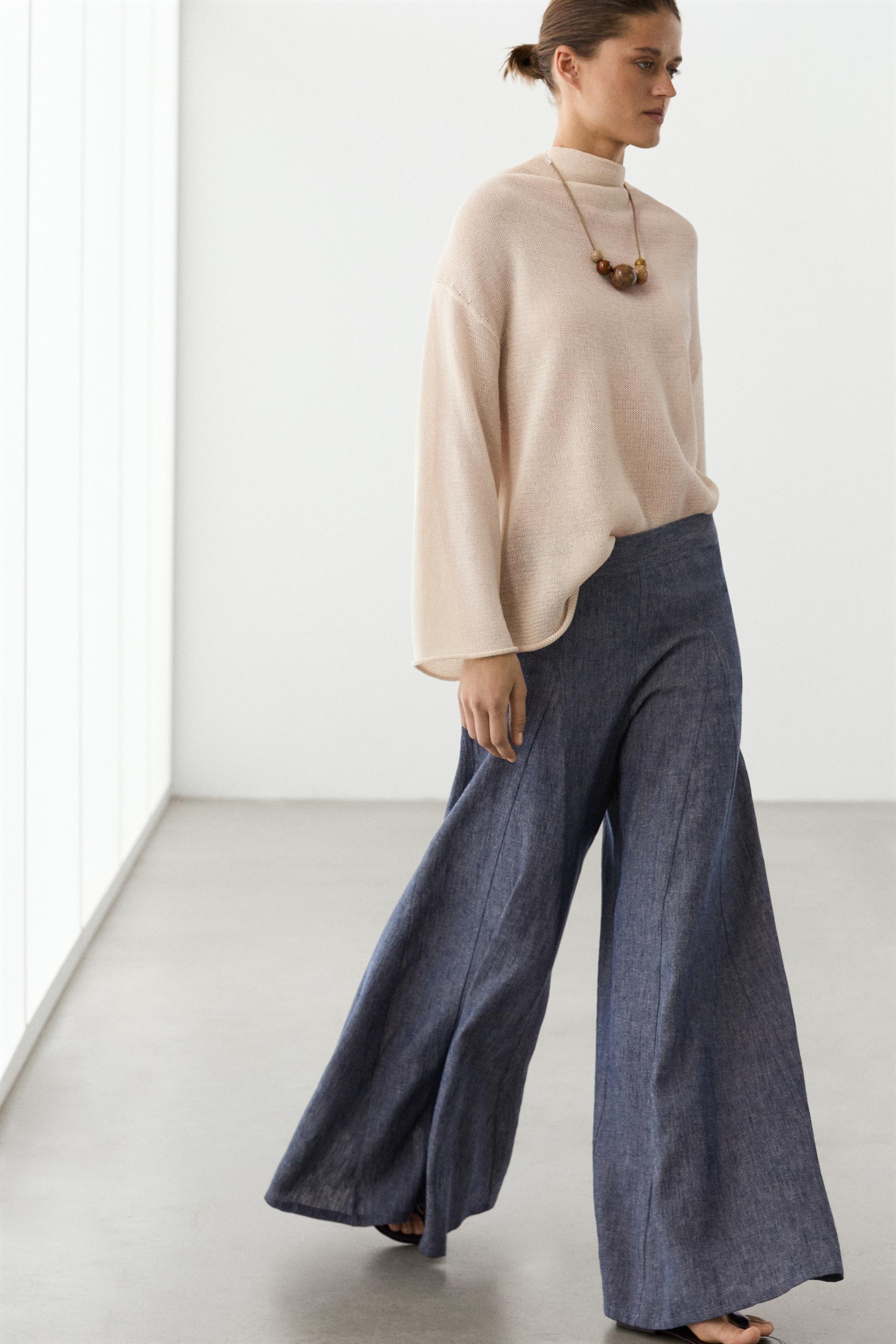 Pleated palazzo trousers — Dark Blue