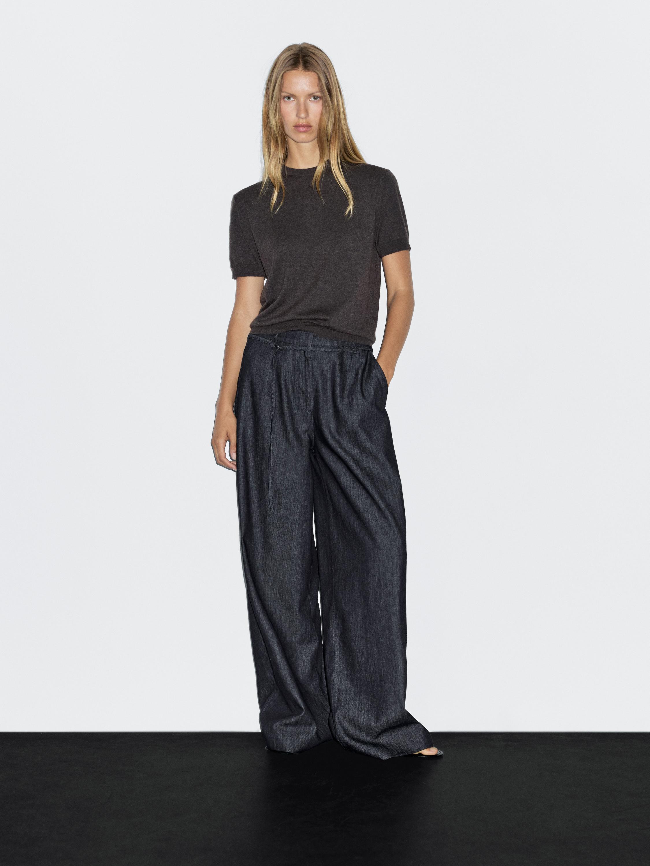 Wide-Leg-Jeans mit hohem Bund und Gürtel