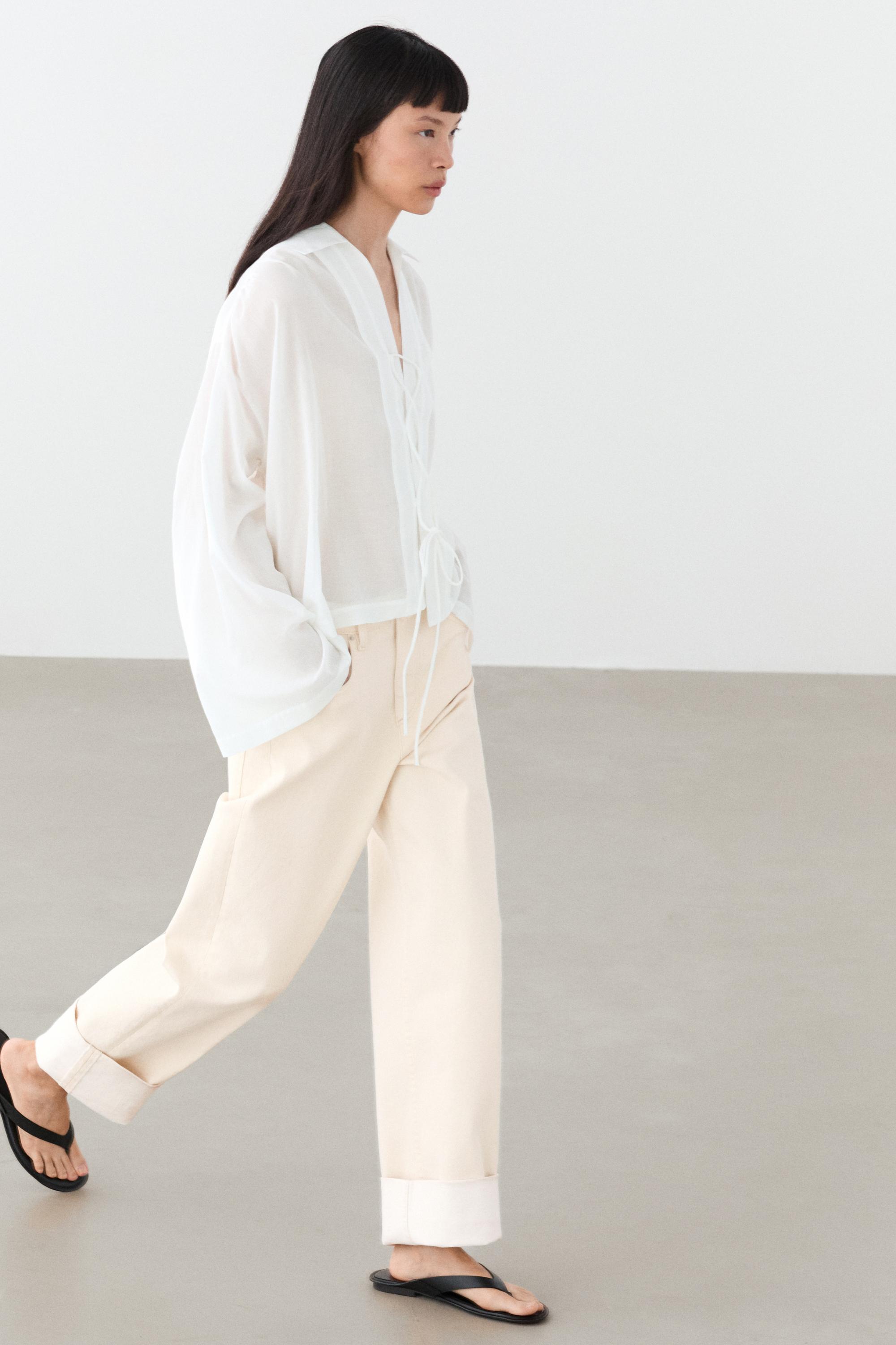 100% cotton shirt with fastening detail — WHITE