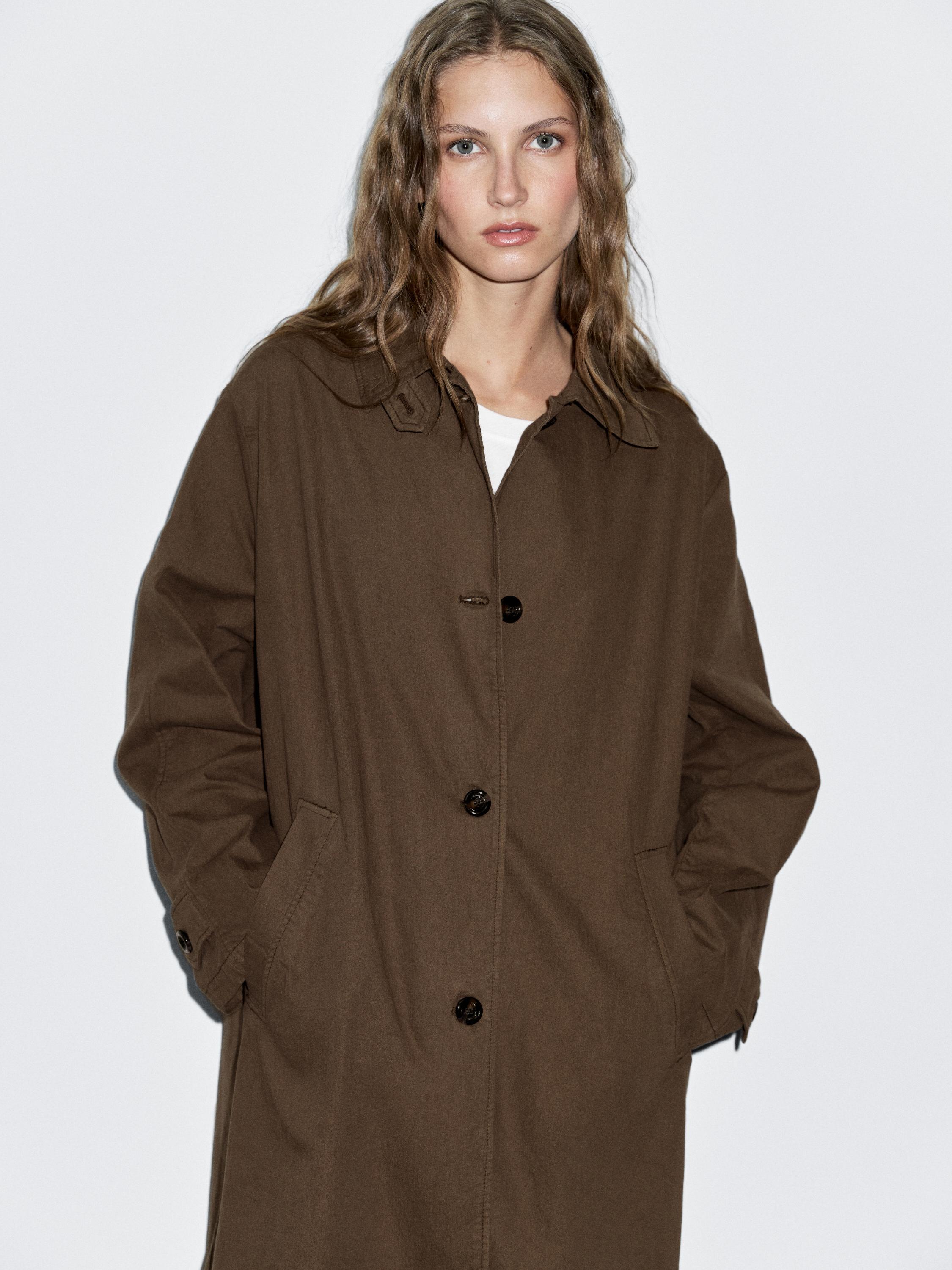Oversize flowing trench coat in water-repellent fabric