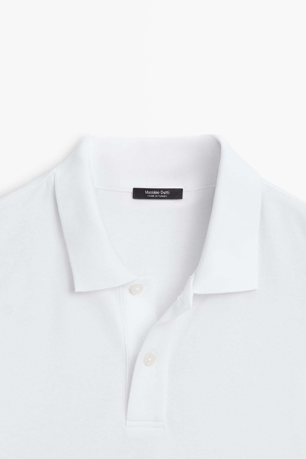 Micro-textured cotton piqué polo shirt — WHITE