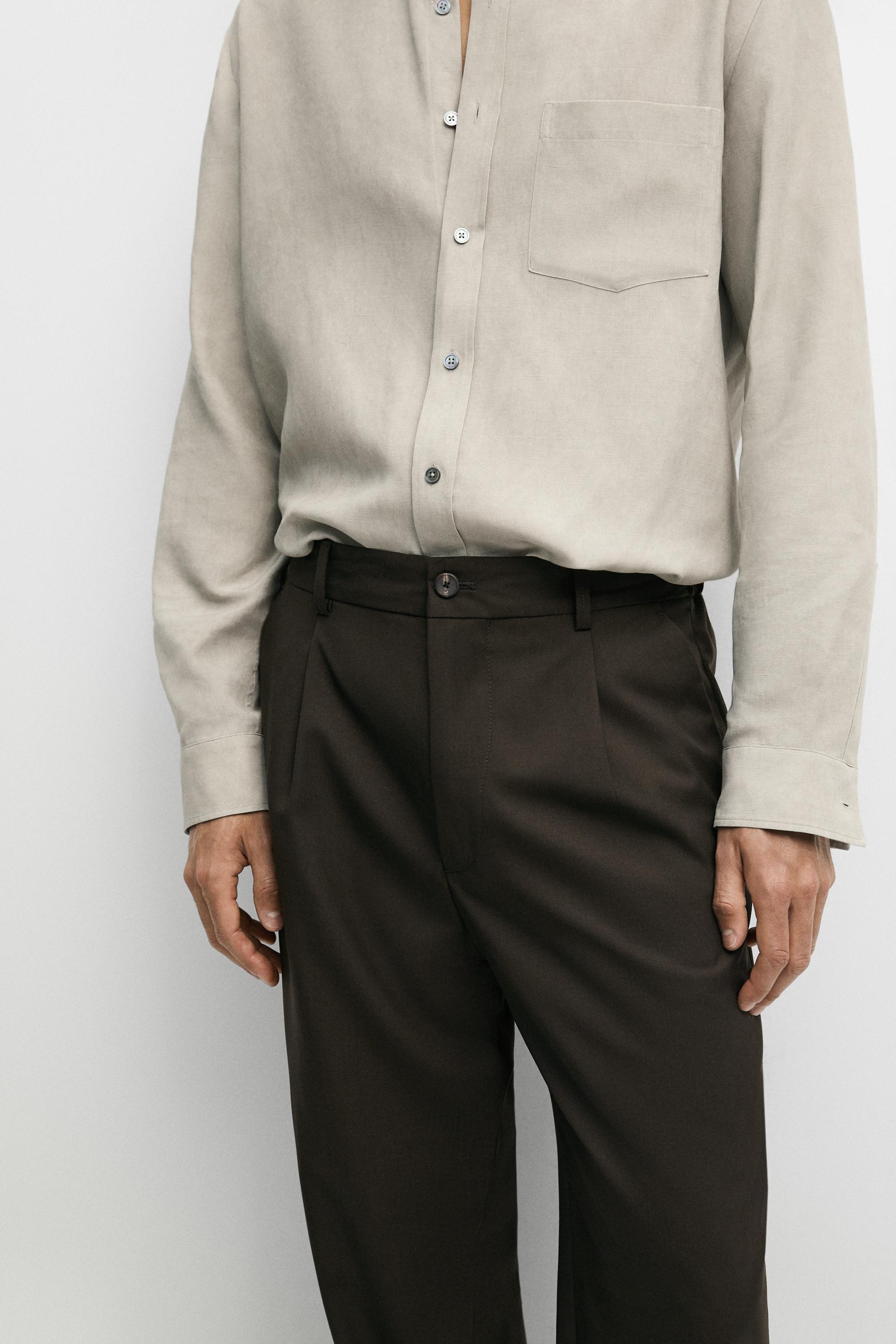 100% wool relaxed fit pants — BROWN