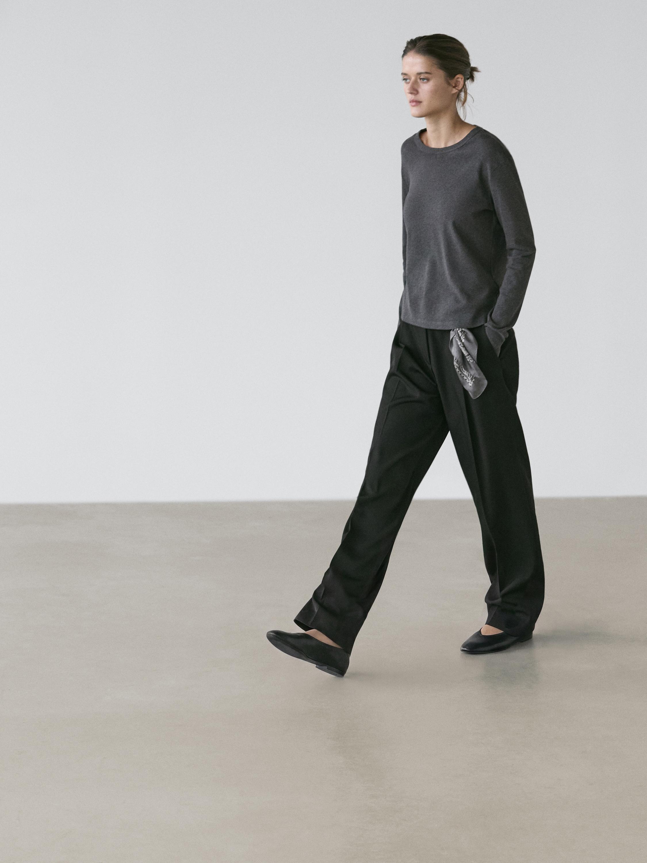 Ribbed long sleeve melange T-shirt — ANTHRACITE GREY