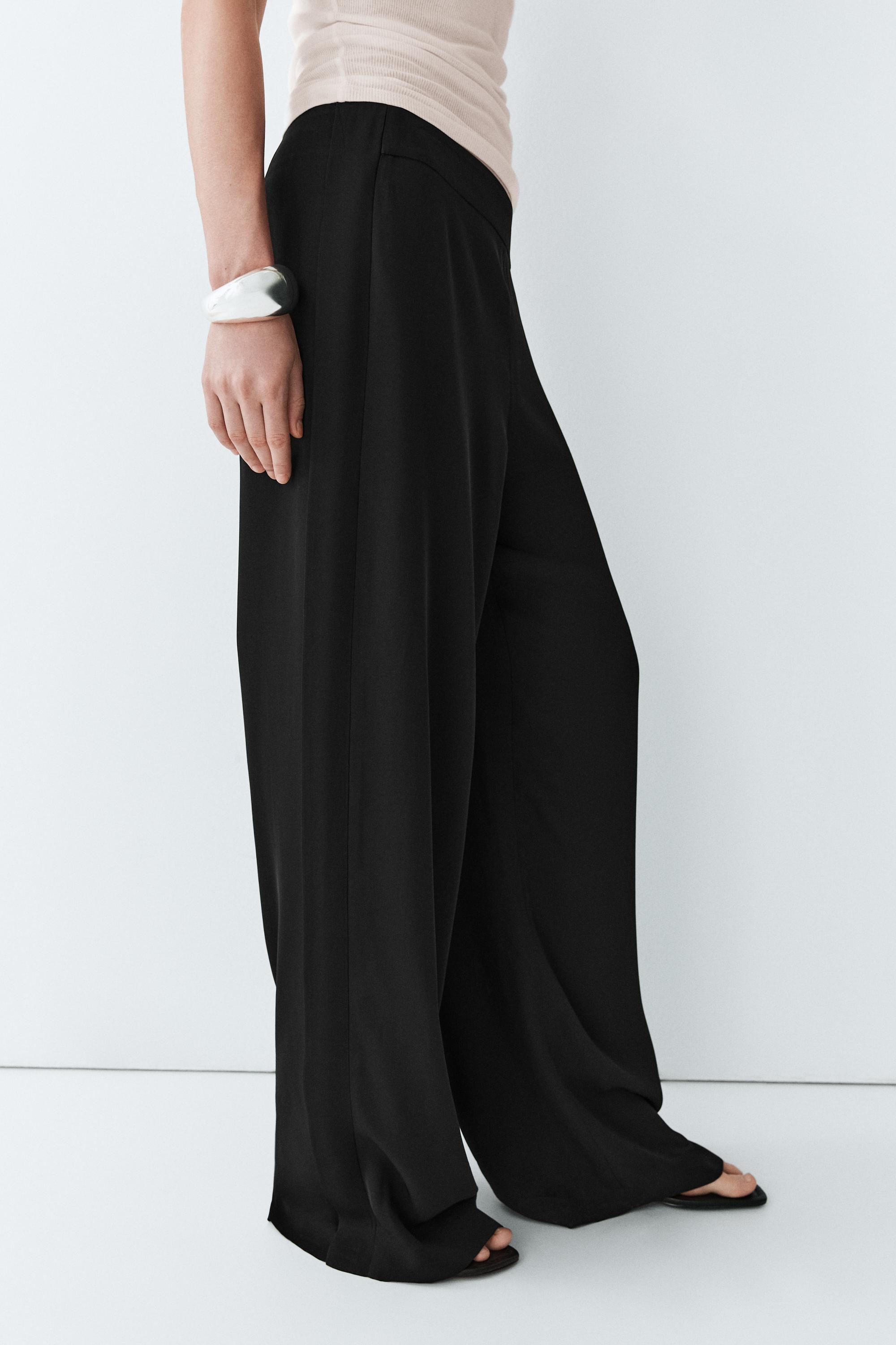 Straight-leg flowing pants — BLACK