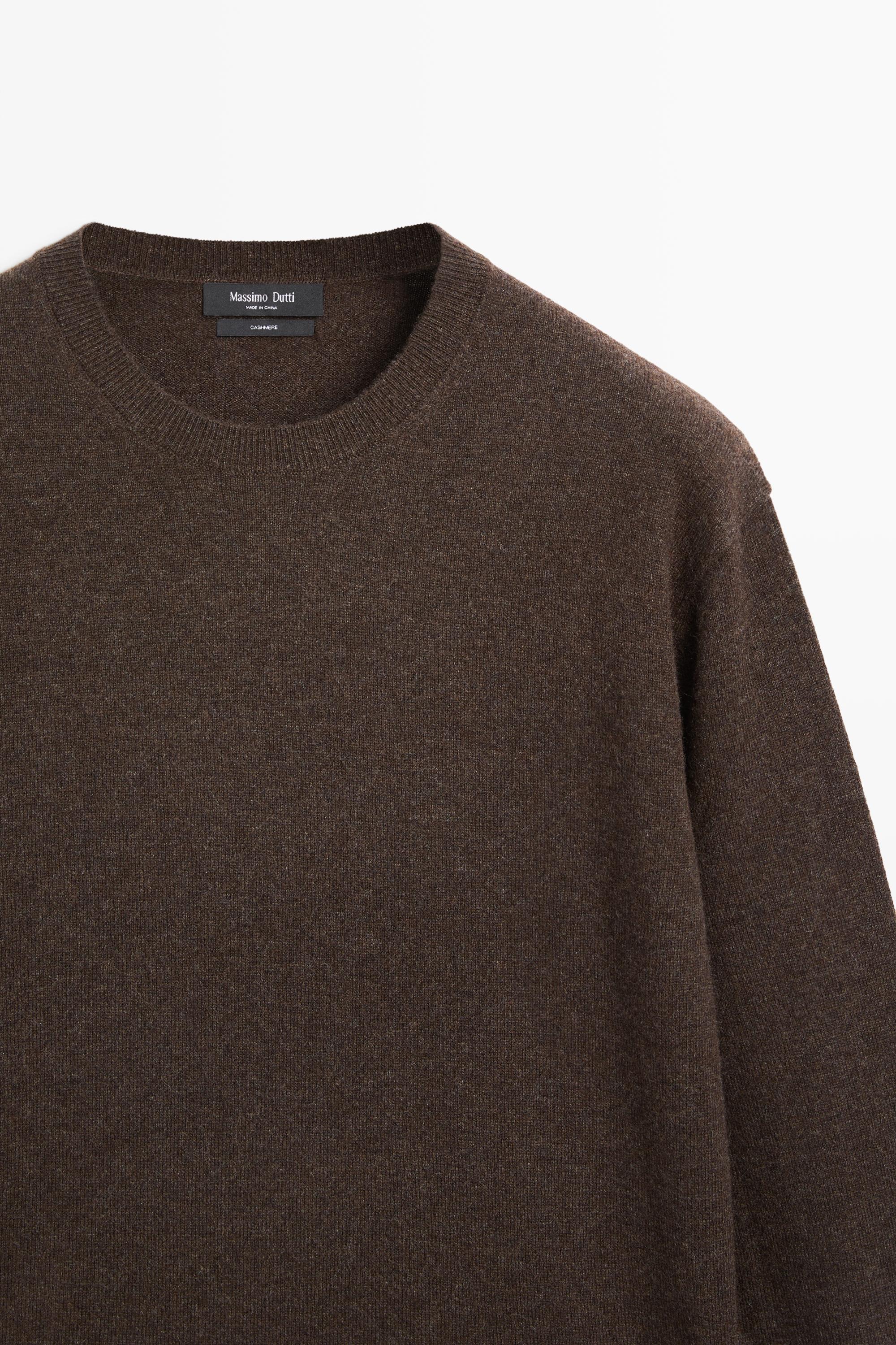 100% cashmere ribbed knit sweater — BROWN MARL