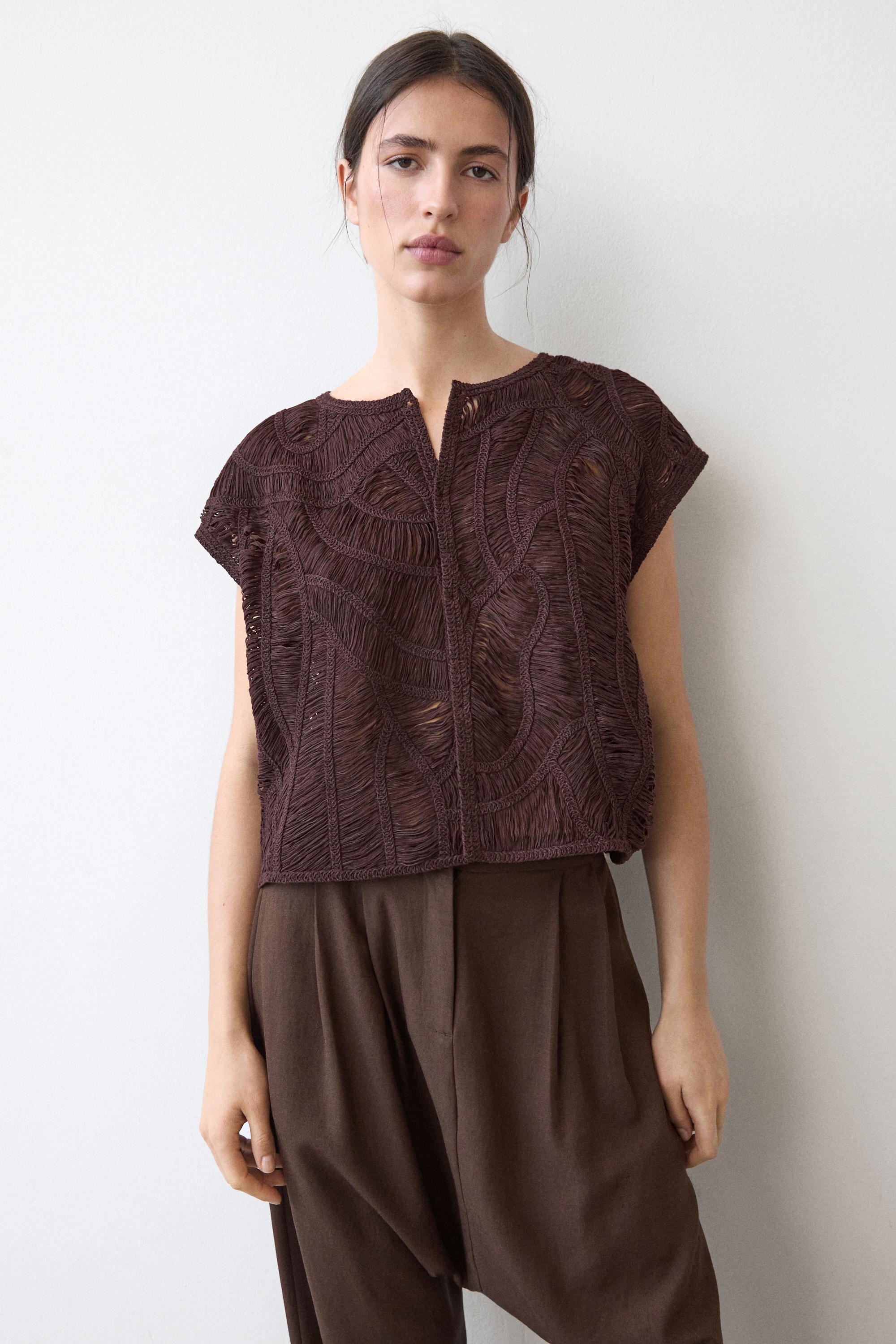 Crochet knit vest — AUBERGINE