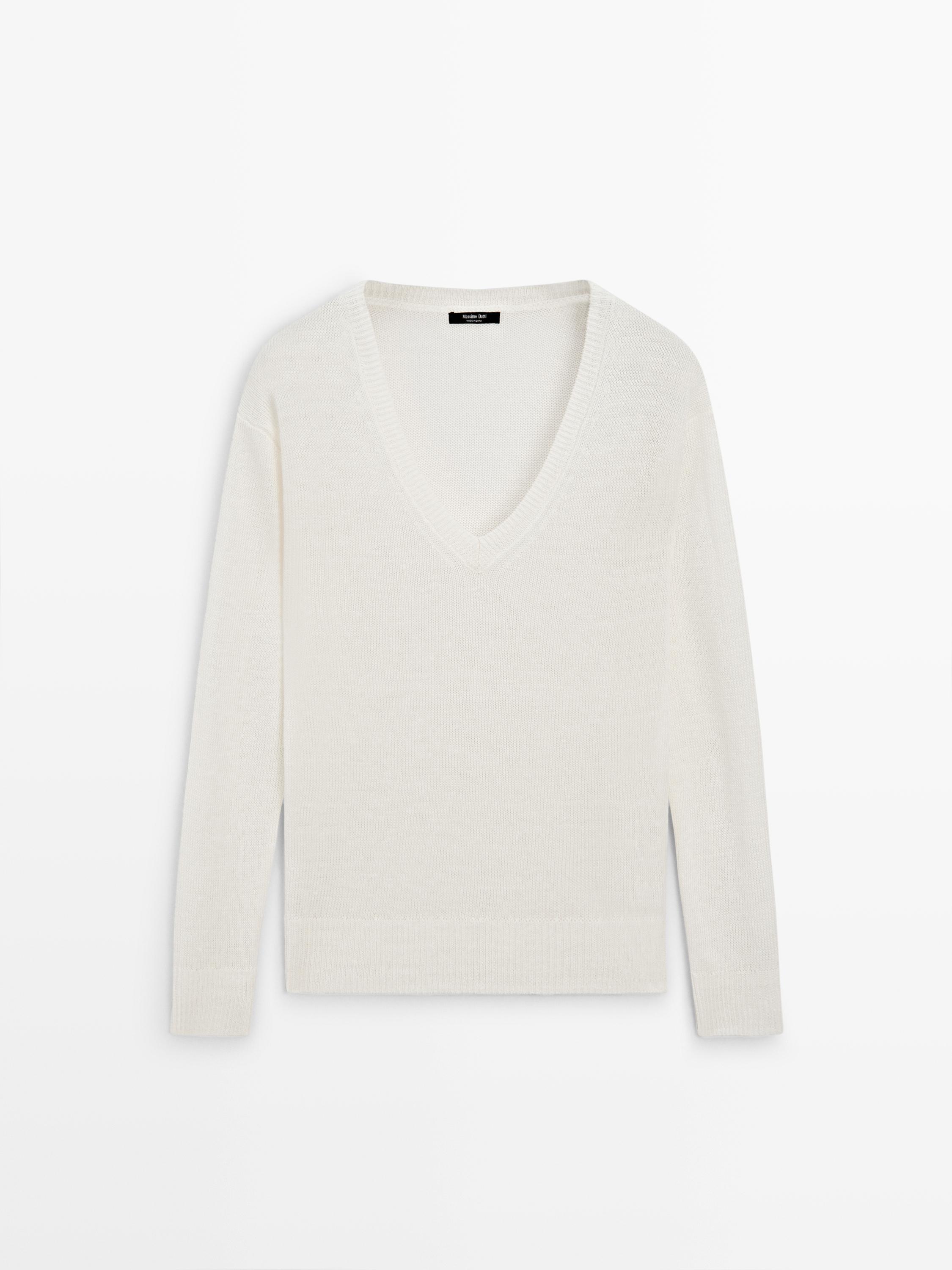 100% linen knit V-neck sweater