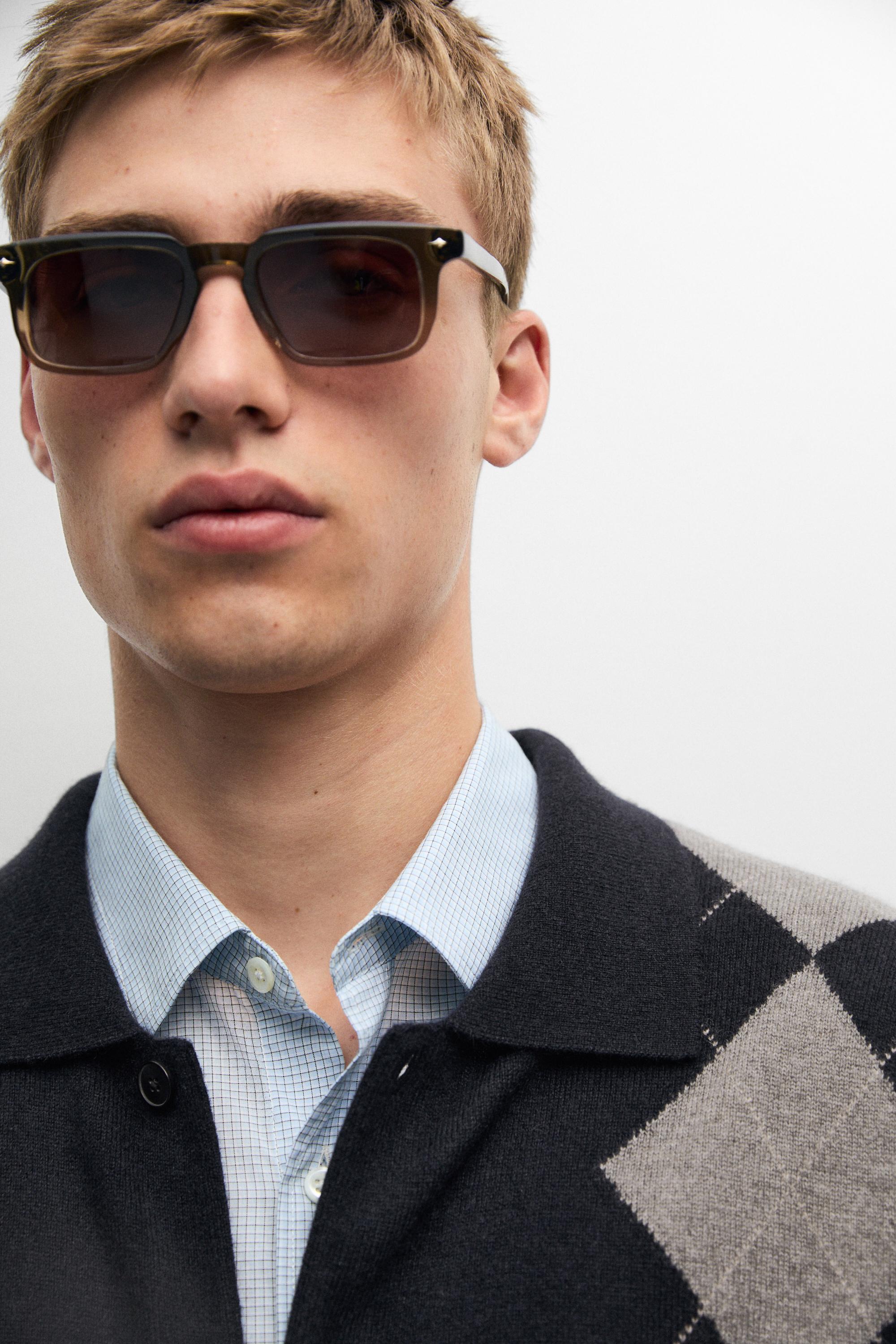 100% cashmere argyle knit cardigan — NAVY BLUE