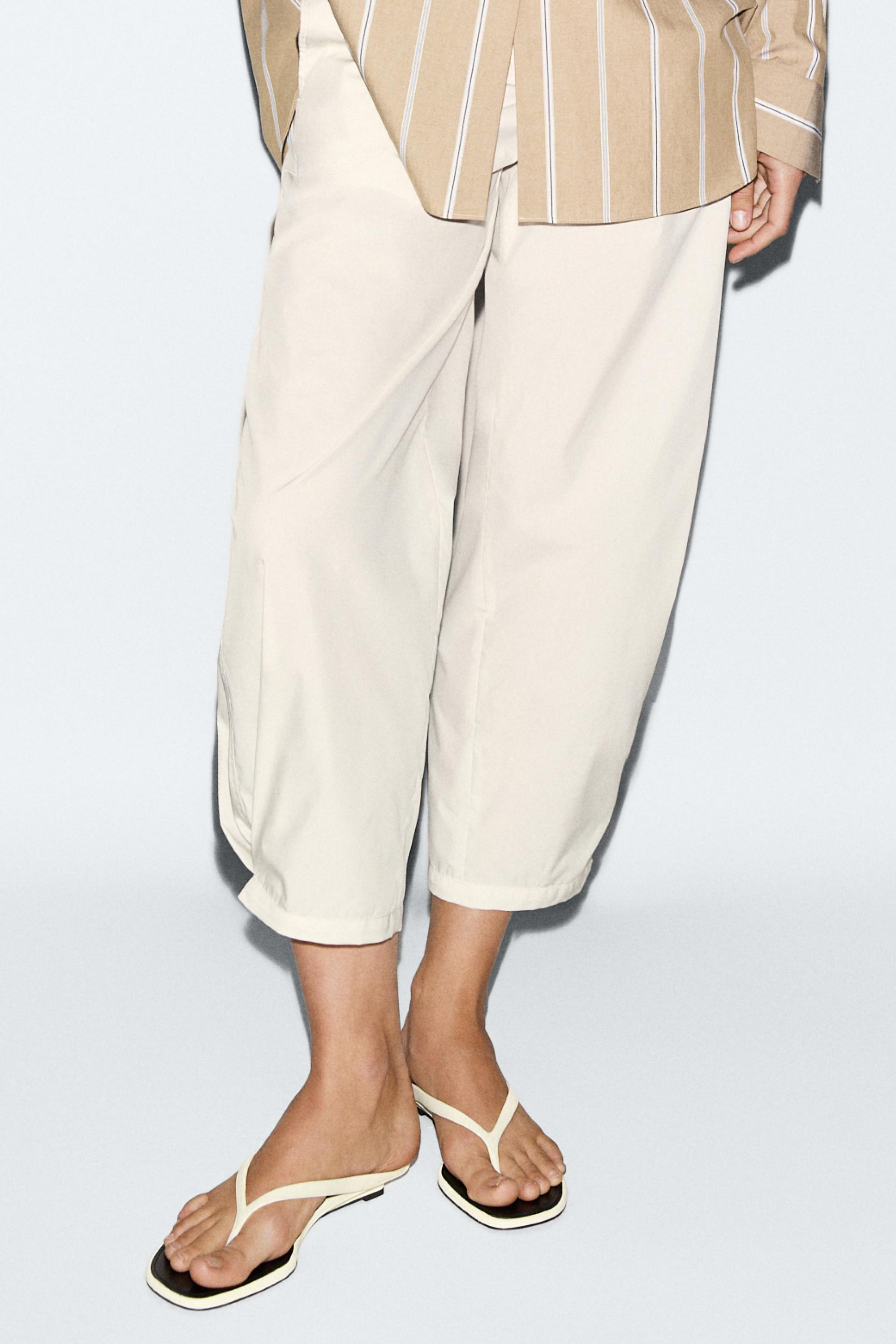 Cotton blend pants with tie detail — WHITE