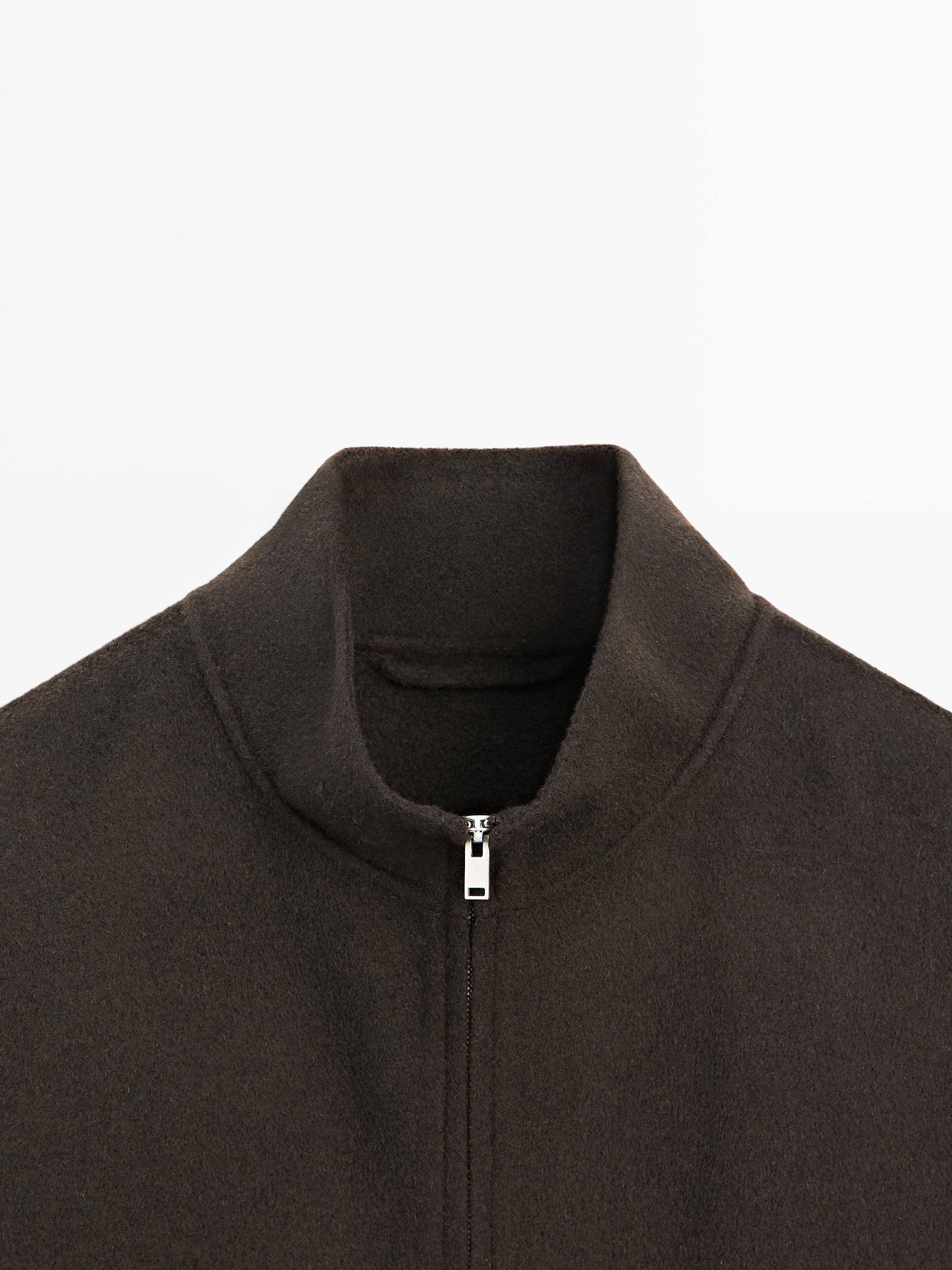 Wool blend high neck jacket — Chocolate