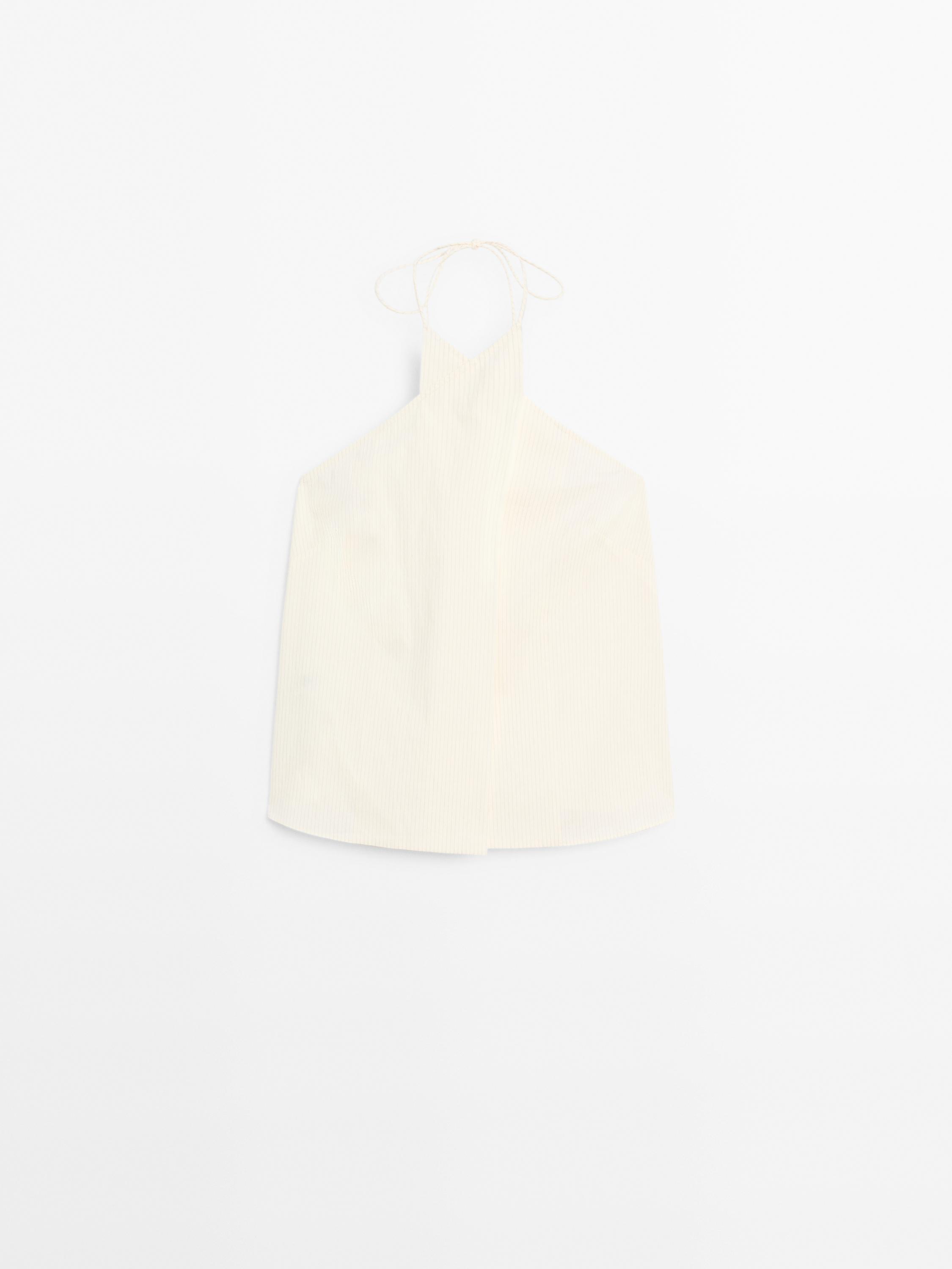 Top halter a righe in misto cotone