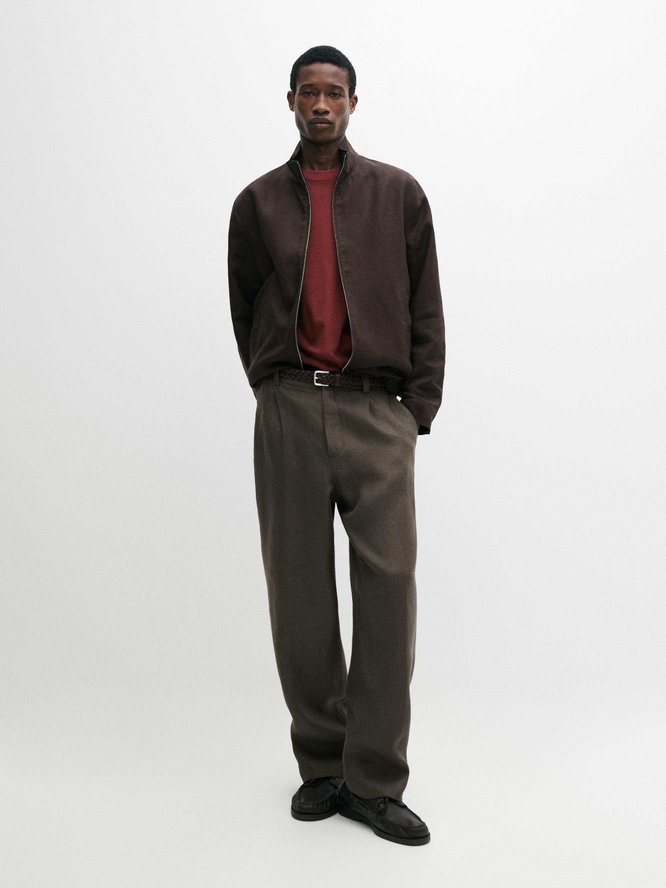 Linen trousers with herringbone detail