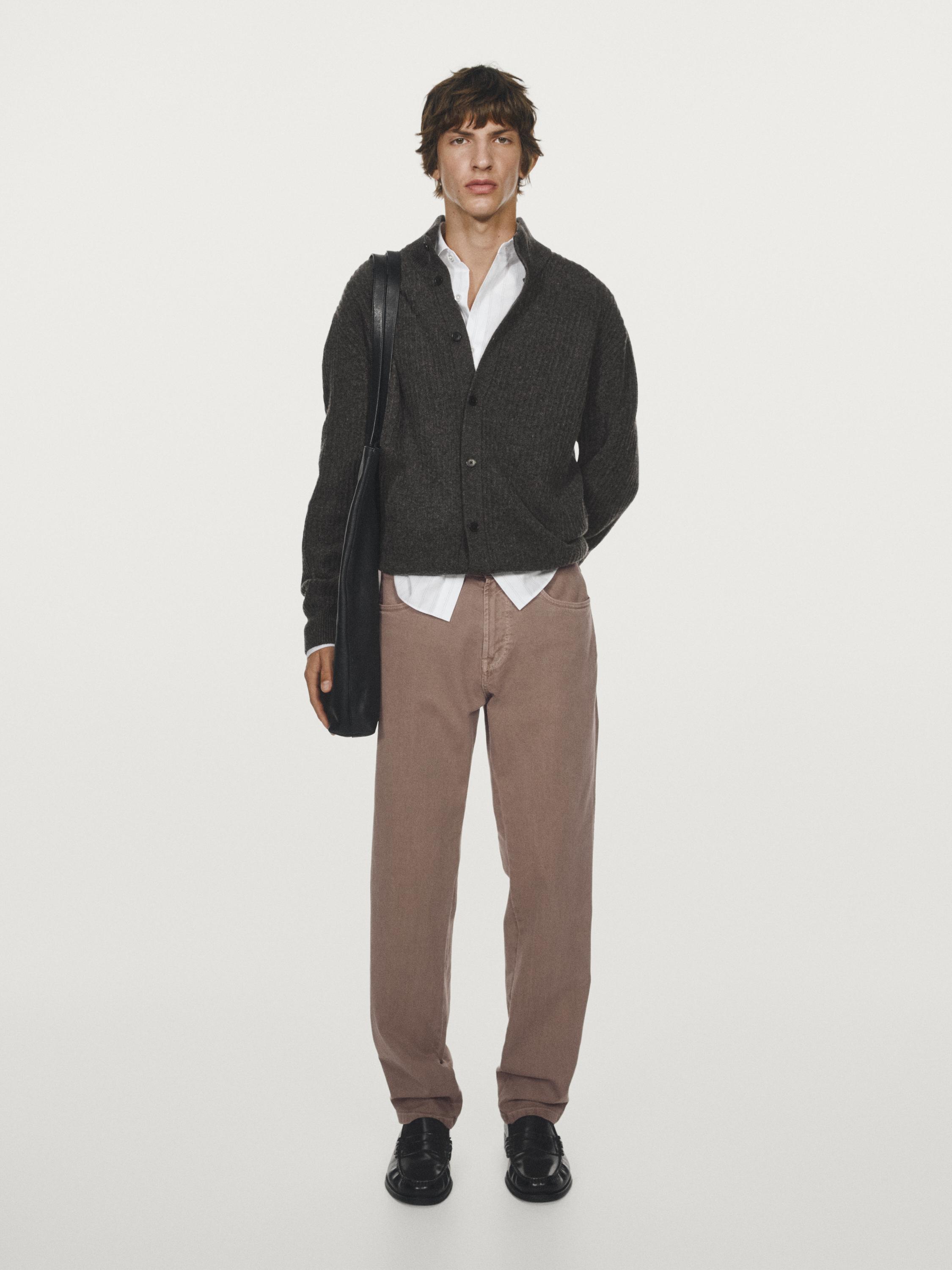 Knit wool blend cardigan with high neck