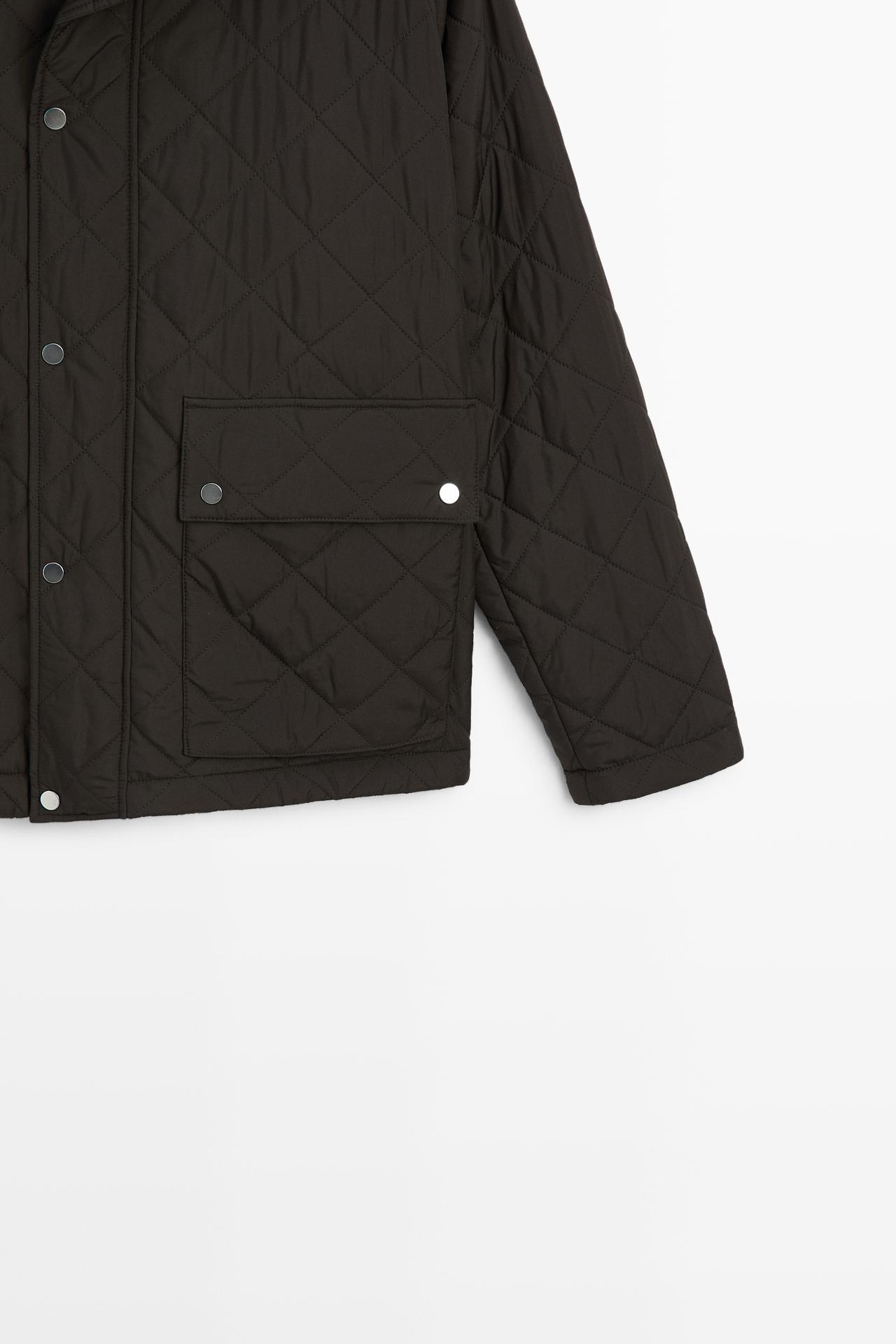 Quilted jacket with corduroy collar — BROWN MARL