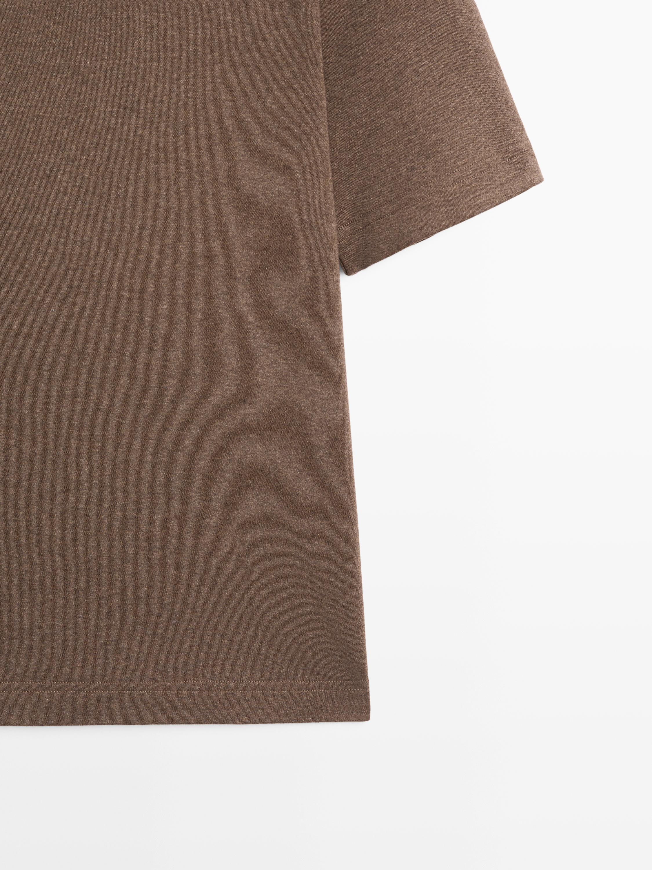 100% cotton interlock crew neck T-shirt — BROWN MARL