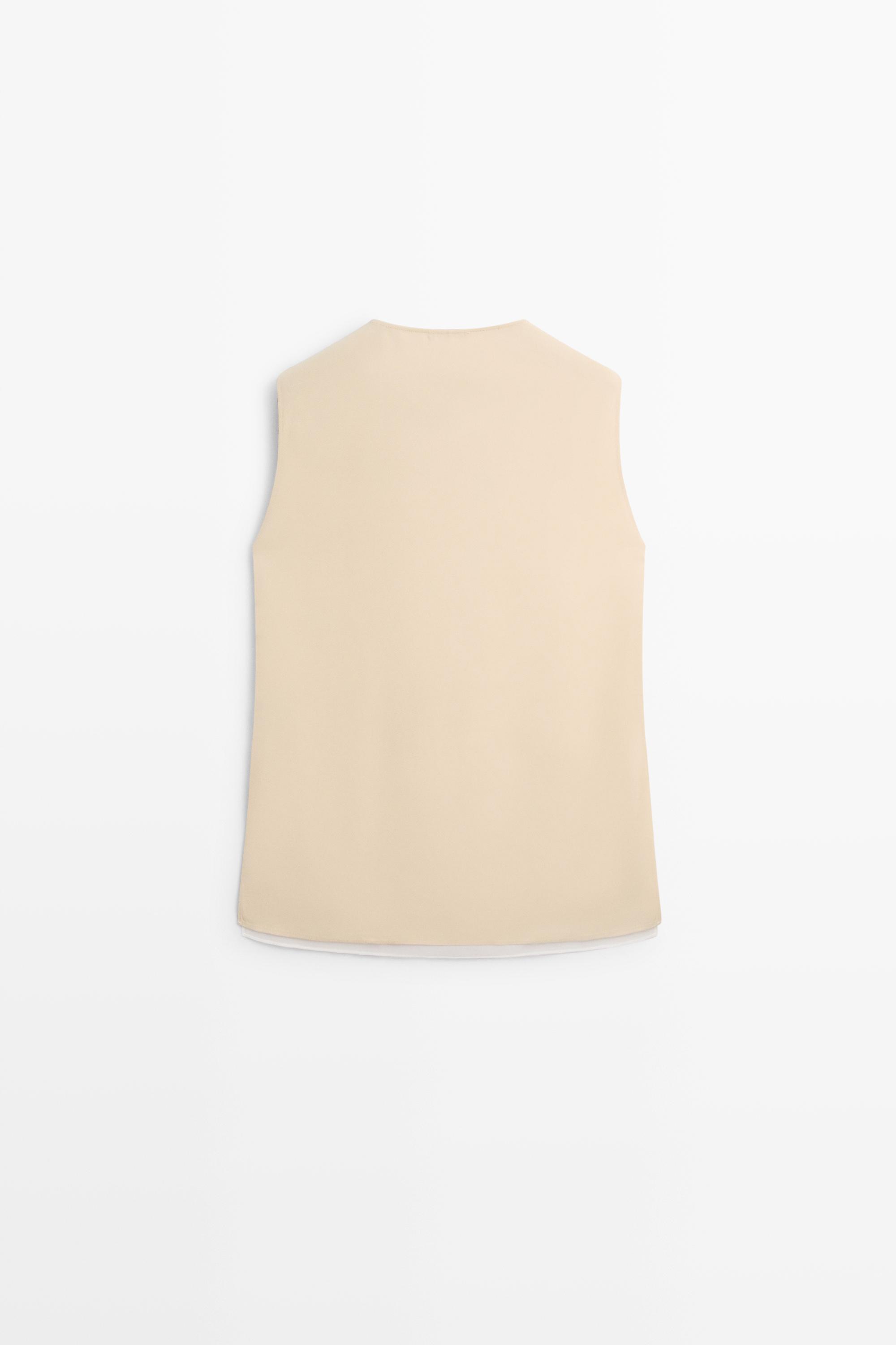 Flowing double-layer top with contrast detail — CREAM