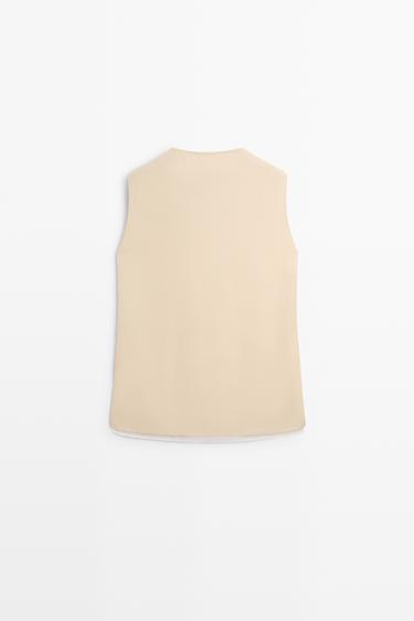 Flowing double-layer top with contrast detail — CREAM 6